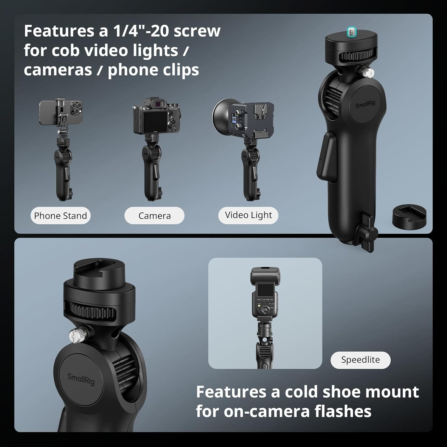 Smallrig Quick Adjustment Light Stand Adapter, One-Button 180&deg; Pitch Adjustment, 3Kg Load Capacity, for COB Video Light/Camera/Phone Clips, for On-Camera Flash, 5181 image number 5