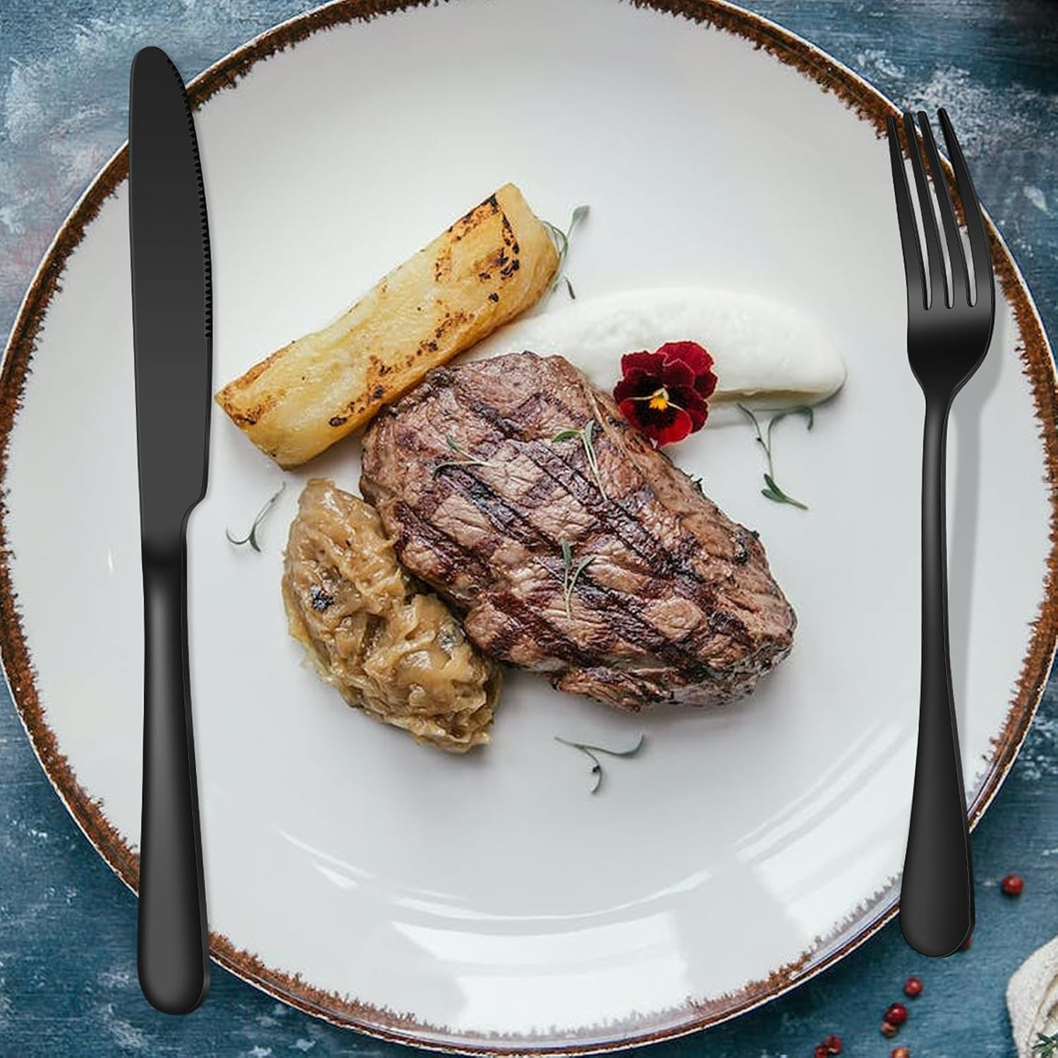 Shgarden 48Pcs Black Silverware Set Stainless Steel Black Flatware Set for 8 Mirror Polished Cutlery Utensil Set Eating Tableware Set for Home Kitchen Restaurant Hotel Dishwasher Safe SH0058 (Black) image number 4