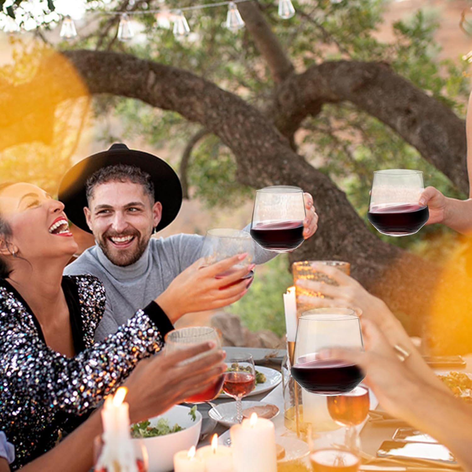 XURUIAU 6Pcs Stemless Wine Glasses for Red, White, Rose Wine, Gin, Cocktail，410Ml，Modern Design Drinking Glasses Set image number 1