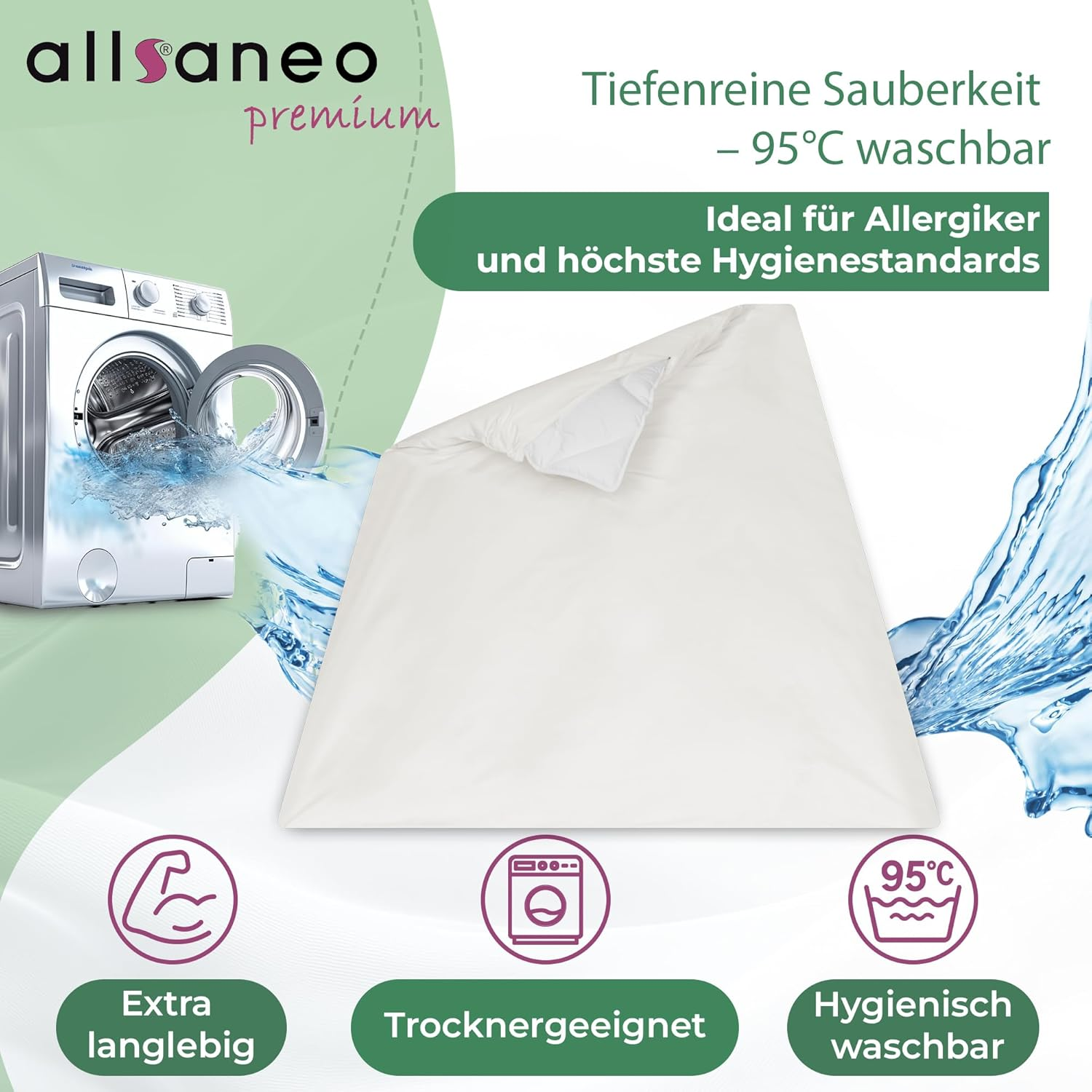 Allsaneo Premium Encasing Duvet Cover 140 X 200 Cm, Allergy Sufferers Bed Linen, Extra Soft and Light, Anti-Dust Mite Intermediate Cover for the Duvet image number 4