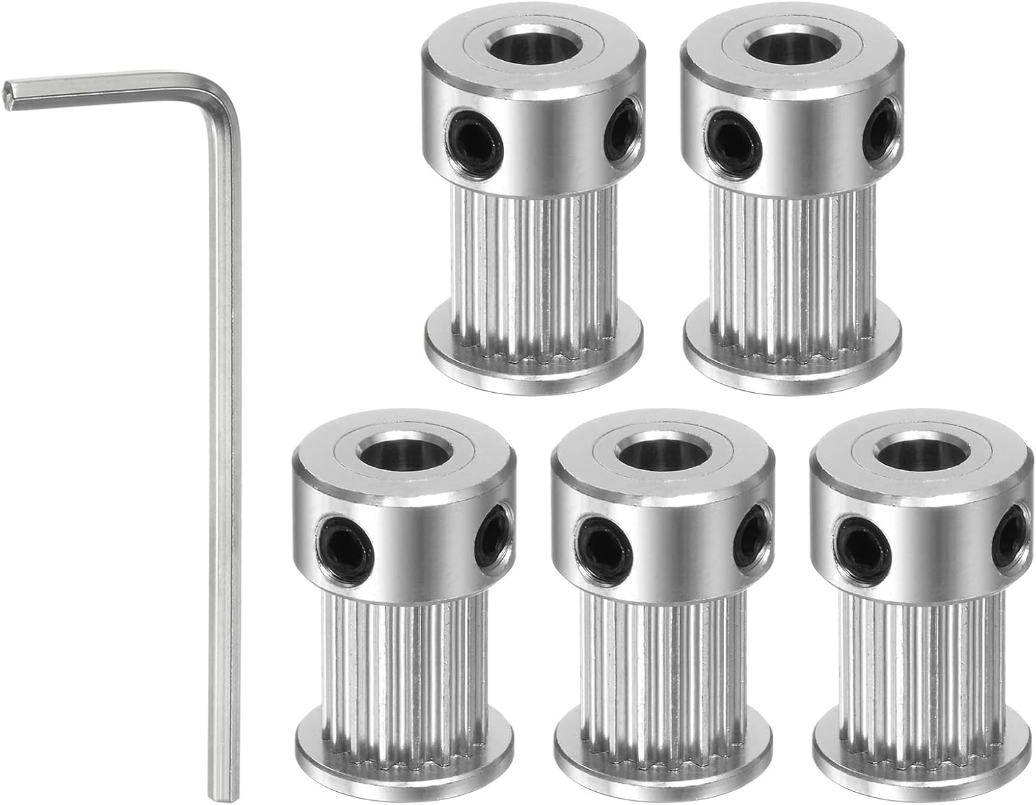 Uxcell 5Pcs 2GT Timing Pulley 16 Teeth 5Mm Bore 13Mm Dia. Aluminum Timing Belt Pulley with 2Mm Hex Key Wrench for 10Mm Width Belt 3D Printer CNC Machine Accessories, Silver Tone image number 2
