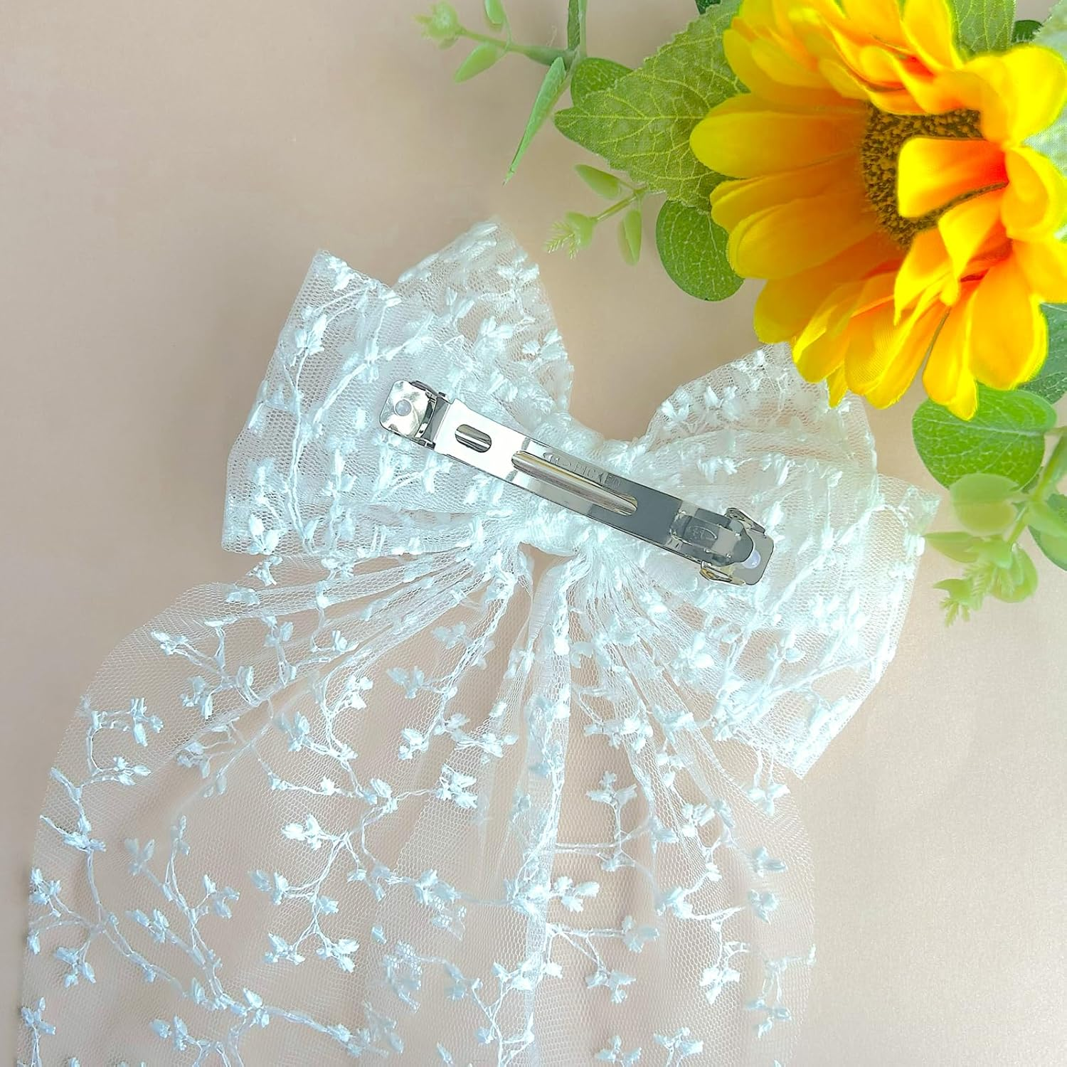 Ypkia Pack of 2 Lace Hair Bow White with Long Tail Hair Clips Women'S French Hair Clip Bow Hair Accessories for Women Girls image number 4