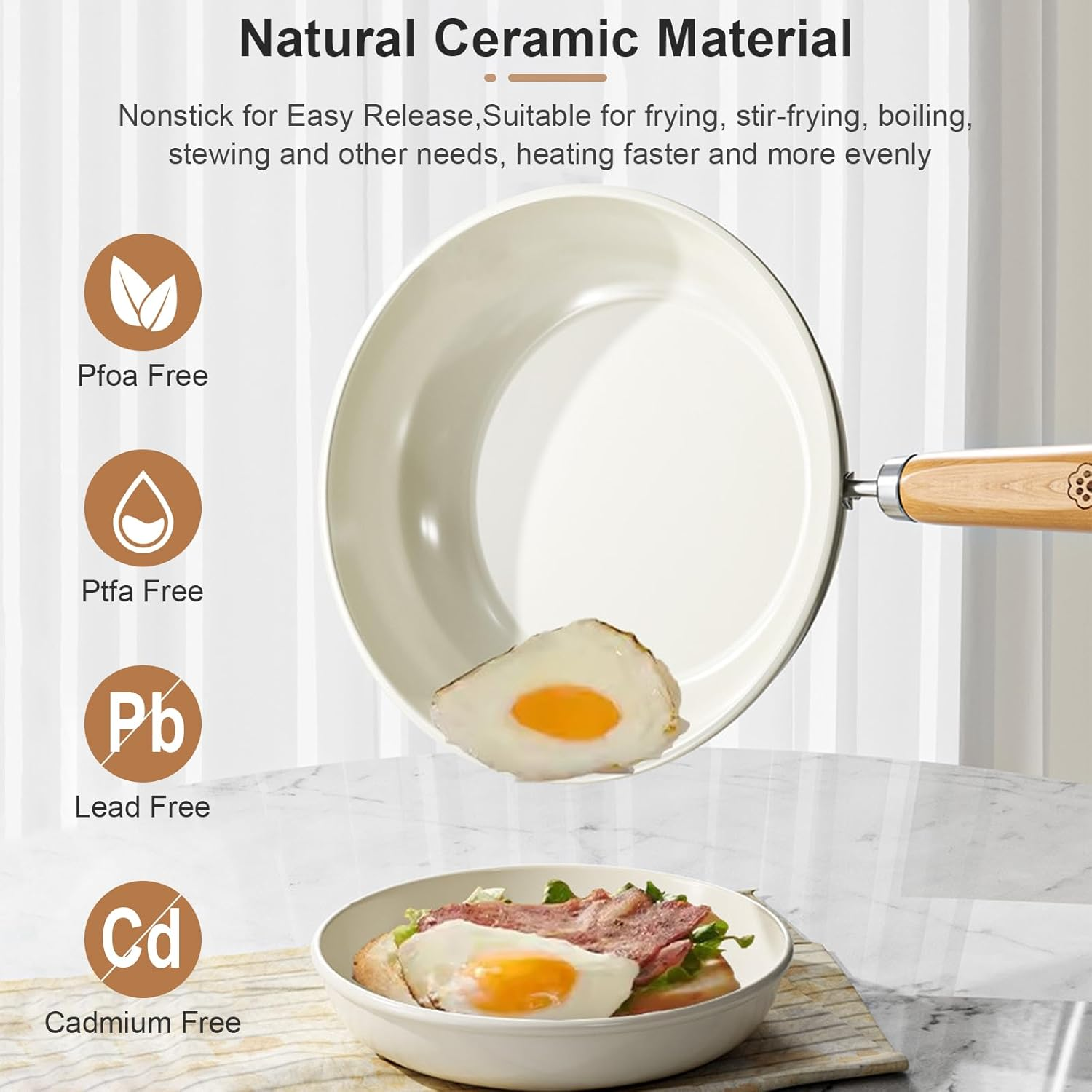 Nonstick Frying Pan Skillet, 24 CM Large Skillet with Lid, Ceramic Omelet Pan with Heat Resistant Handle, Skillet Induction Cookware for All Stove Tops, PFOA and Pfas-Free image number 5