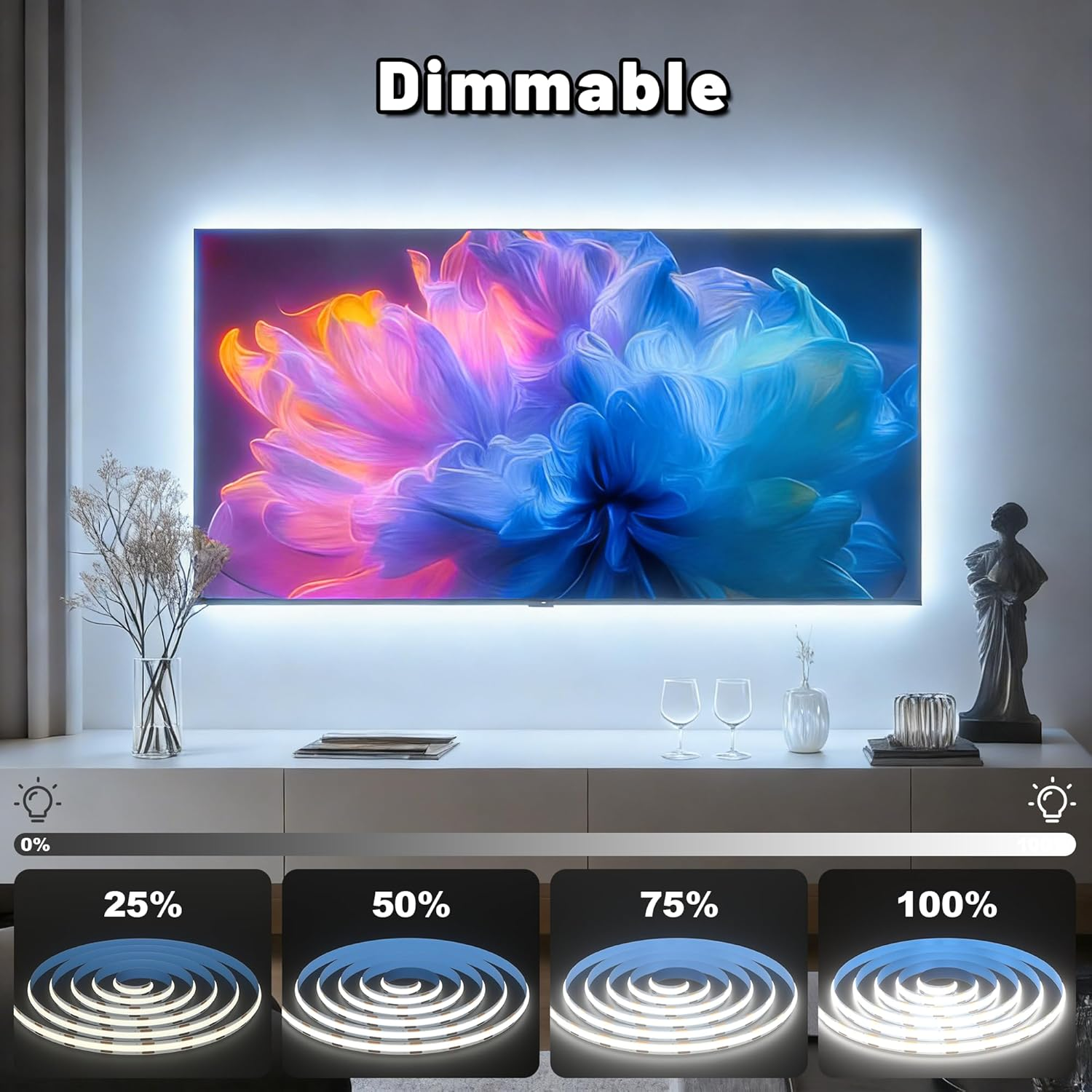 5V USB COB LED Strip Lights, Cozylady 2M Bluetooth Natural White 6000K 320Leds/M Dimmable Strips, IP20 Not Waterproof Tape Light for DIY Mirror Cabinet Wardrobe Home Indoor Decoration image number 6