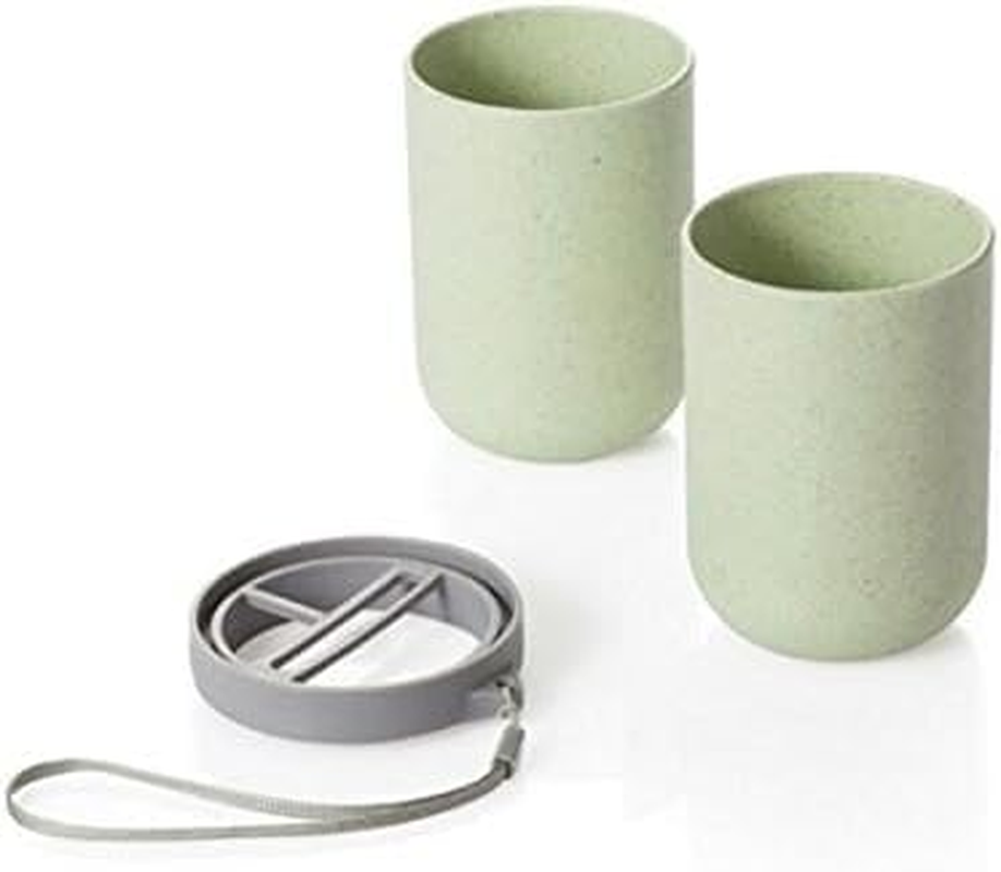 1Pcs Travel Toothbrush Cup Multifunction Wheat Stalk Wash Gargle Cup Portable Business Trips Handy Tcontainer Storage Box Organizer for Travel and Outdoors (Green) image number 1