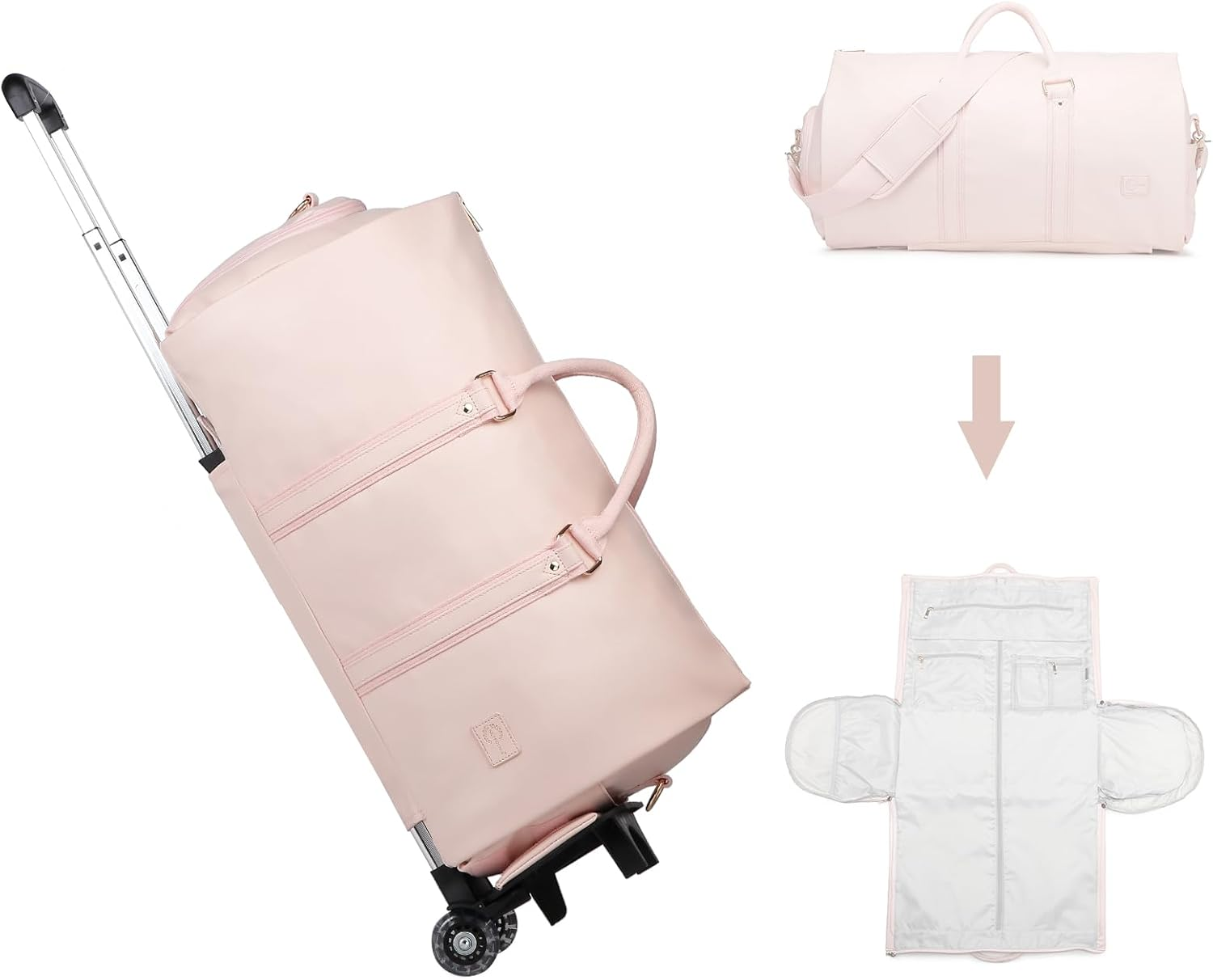 Seyfocnia Rolling Garment Bag,Wheeled Garment Bag for Travel with Wheels Overnight Bags with Wheels Carry on Garment Bag with Shoe Compartment Suitcase Convertible Garment Duffle Bag, Black, Classic