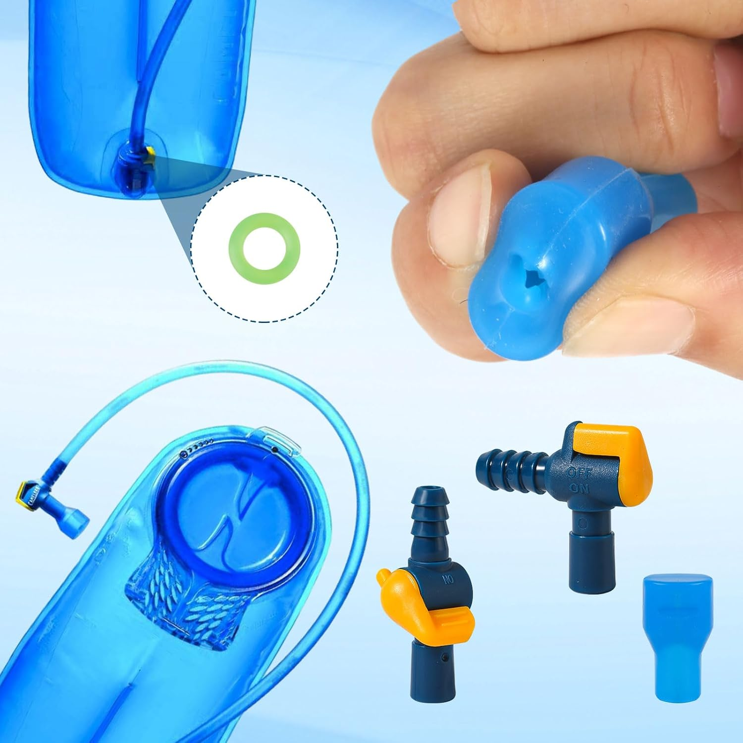 6Pcs Bite Valve Replacement for Camelbak, Hydration Pack Mouthpiece with 2 Hose Connector and O-Ring Replacement Parts for Camelbak Backpack Water Reservoir (Pass-Through + Angled) image number 1