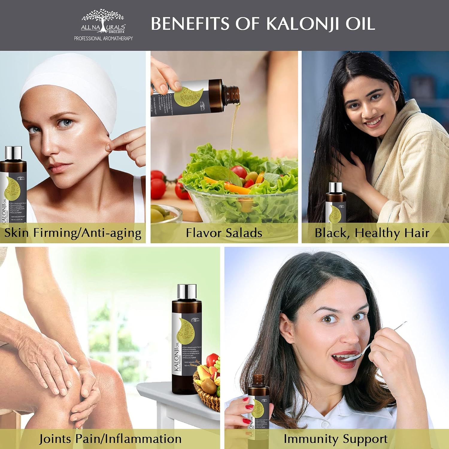 All Naturals 100% Pure Kalonji (Black Seed) Oil Cold-Pressed for Skin Toning, Hair Growth & Joints Massage - 200Ml image number 3