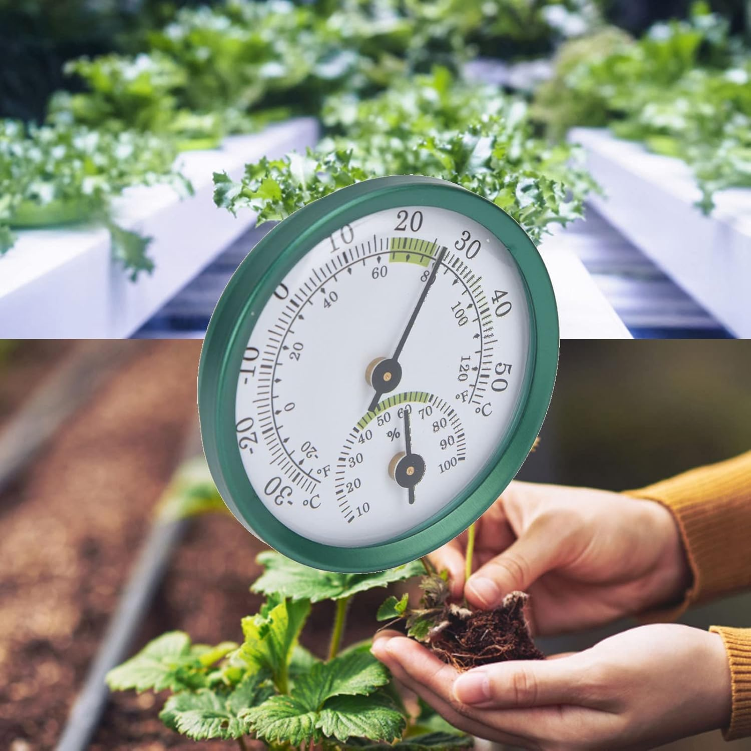 Ejoyous Aluminum Case Thermometer Hygrometer (Green, 2.2X2.2X0.5In), Dual Measurement (Temperature & Humidity), 17G Lightweight Portable, for Greenhouse/Warehouse/Home/Office image number 1