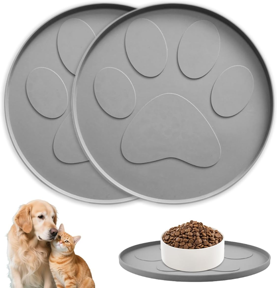 Pack of 2 Dog Bowl Mat, 27.5 Cm Mat, Cat Bowl, Non-Slip Silicone Mat, Dog Bowl, round Bowl Mat, Cat Feeding Mat, Silicone Bowl Mat for Medium and Small Pets image number 2