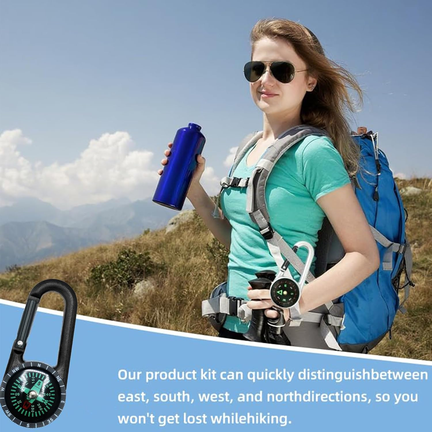 3PCS Compass Keychains, Colorful Carabiner, Waterproof Pocket Compass, for Outdoor Camping, Sport Hiking, Navigation, Kids Hiking image number 6