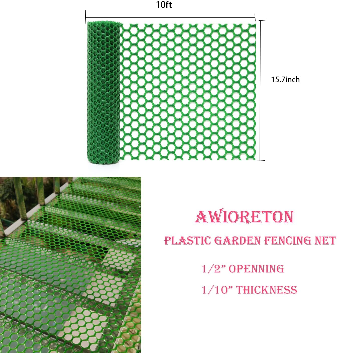 Chicken Wire Fence Mesh, Plastic Hexagonal Fencing for Gardening, 15.7IN X 10FT Green Poultry Fencing,Garden Netting, Chicken Wire Frame for Crafts, Floral Netting - Black image number 5