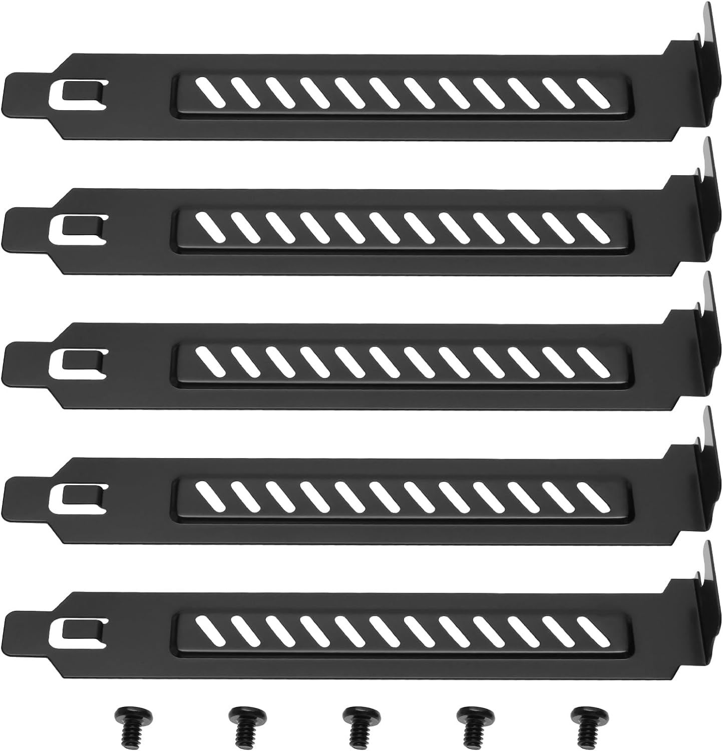 Be in Your Mind 5Pcs Alloy Steel PCI Slot Cover Bracket Full Profile Expansion Slot Cover Plate Black with Screws for PC Case Airflow and Dustproof, 120X20X12Mm