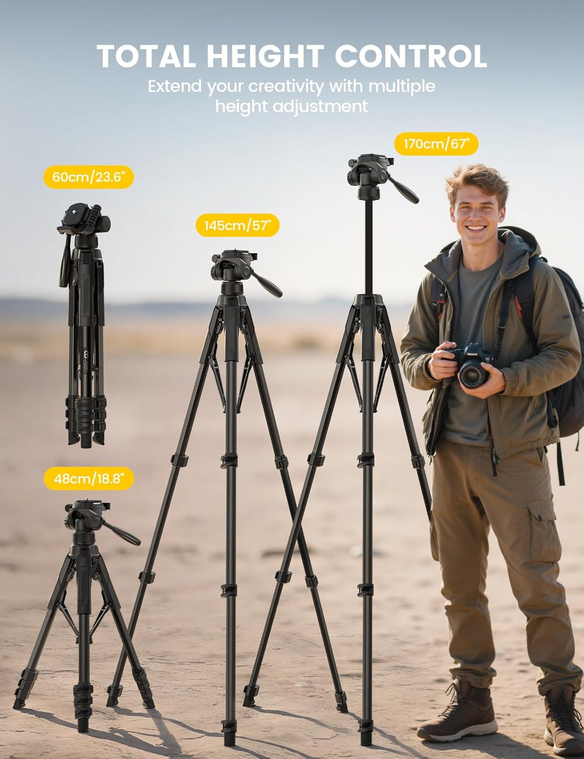 Lamicall Camera Tripod - 17.6LBS Max Load Tripod with Rapid Leg Deployment Phone Tripods for Video Recording Photo Vlog, 67" Camera Stand with Phone Holder & Carry Bag for DSLR Iphone Gopro image number 1