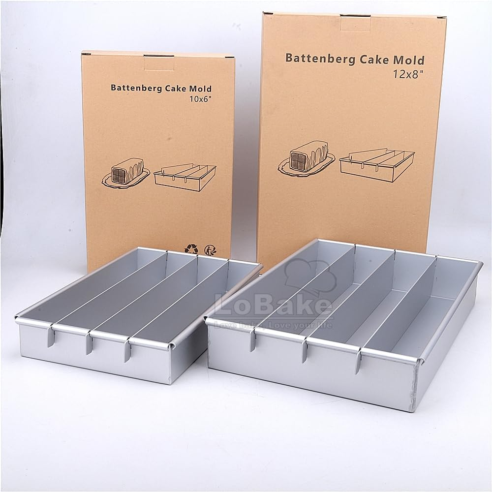 Lobake Adjustable Rectangle Shape Aluminium Alloy Battenberg Cake Mold Dessert Bread Pan Chiffon Tin with Dividers DIY Baking Supplies (Big Size 12 * 8 Inch) image number 4