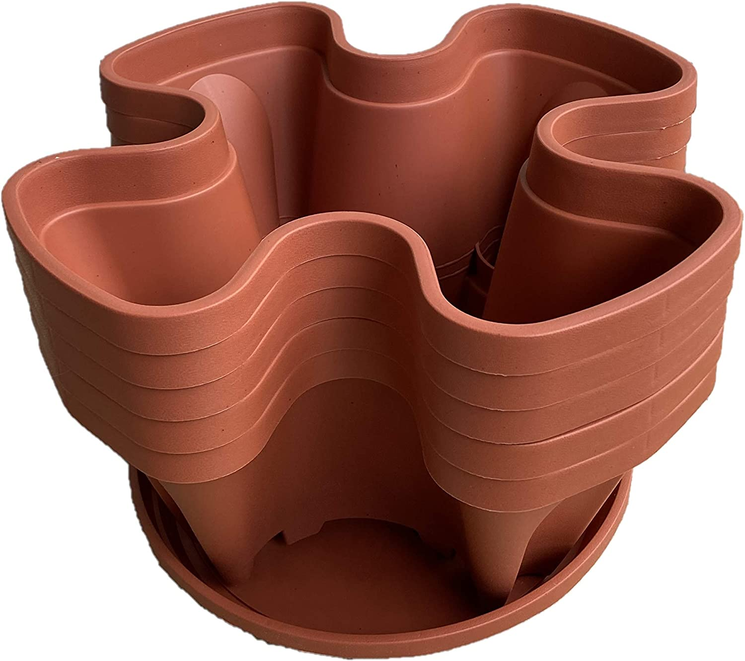 Large 5 Tier Stackable Planter Set Vertical Garden - 45Cm Width (Terracotta) - Black image number 6