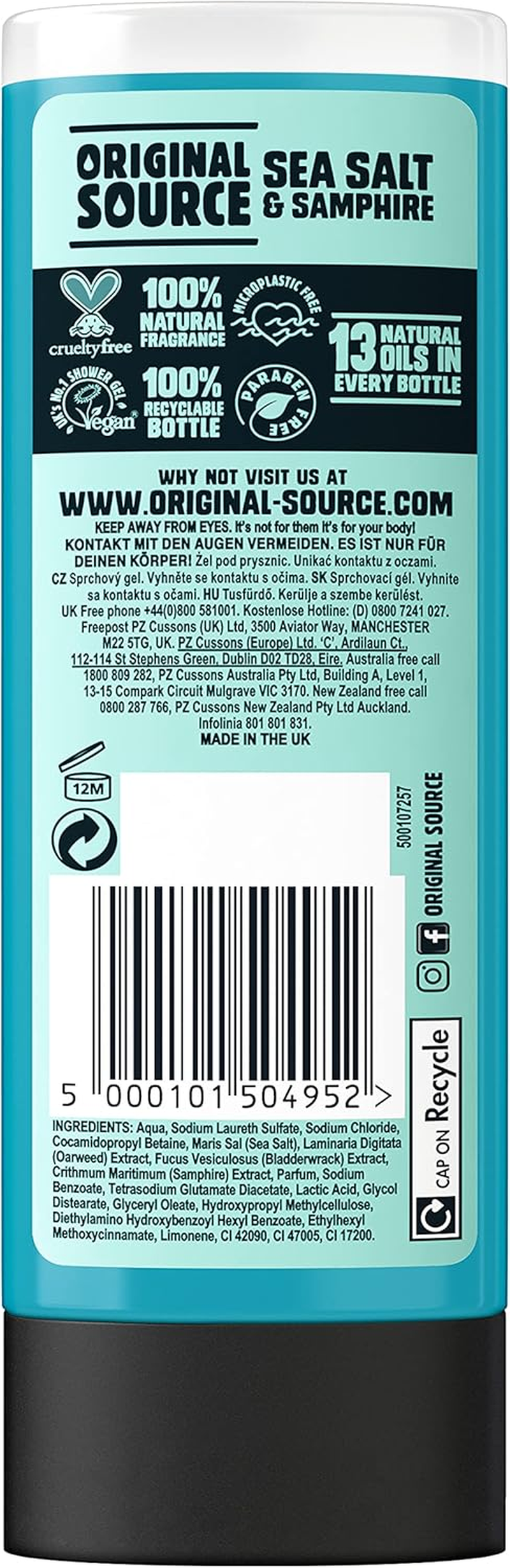 Original Source Sea Salt and Samphire Vegan Shower Gel, 100 Percent Natural Fragrance, Vegan, Cruelty Free, Paraben Free, Bulk Buy, Pack of 6 X 250 Ml image number 1