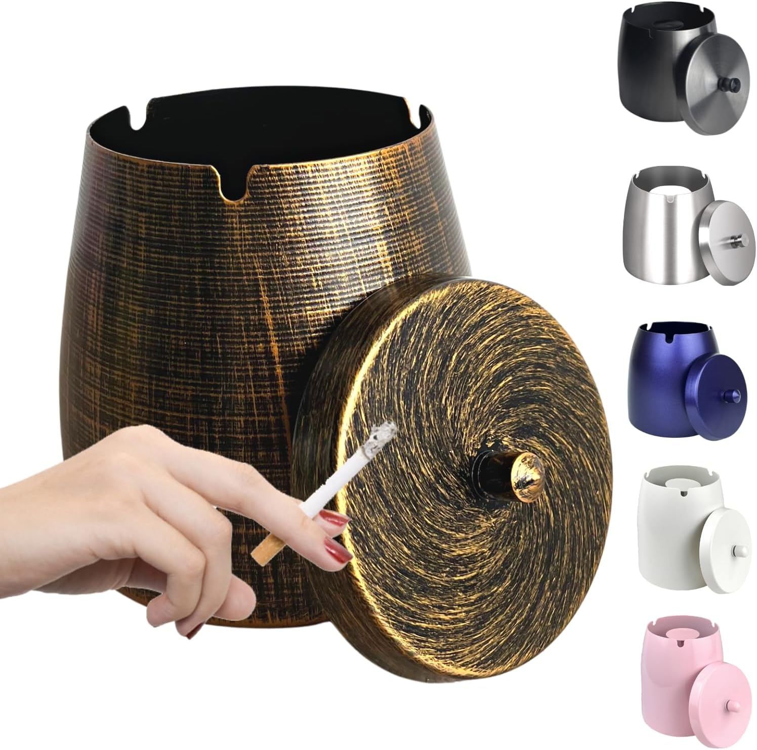 Ash Tray, Large Outdoor Ashtray with Lid, Ashtray for outside Patio, Stainless Steel Windproof Smokeless Ash Tray for Balcony, Ashtrays for Smokers, Cigar, Home Office Decoration