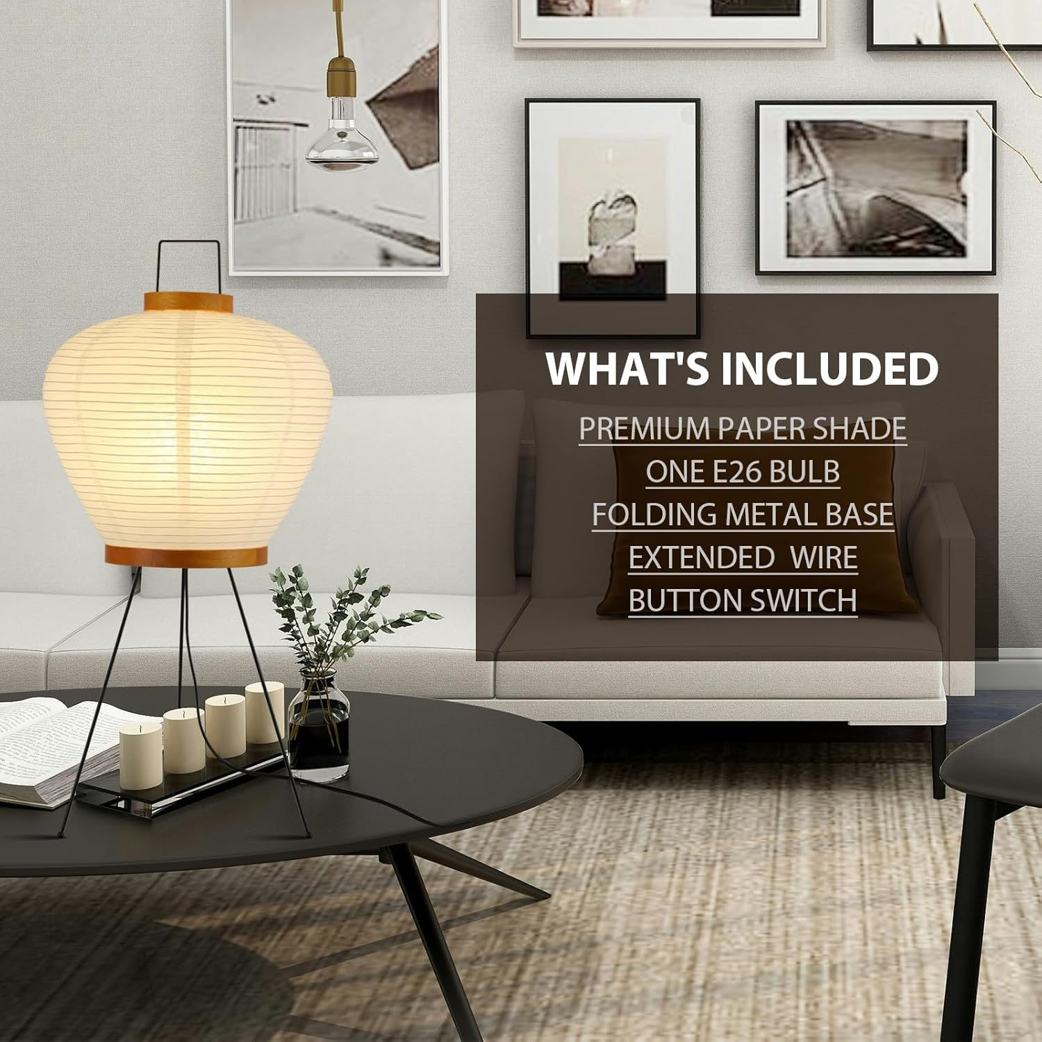 Noguchi Paper Floor Lamp, Akari Rice Paper Floor Lamp for Wabi Sabi Decor, Ideal for Bedside, Living Room, and Japandi D&eacute;cor (Wooden)