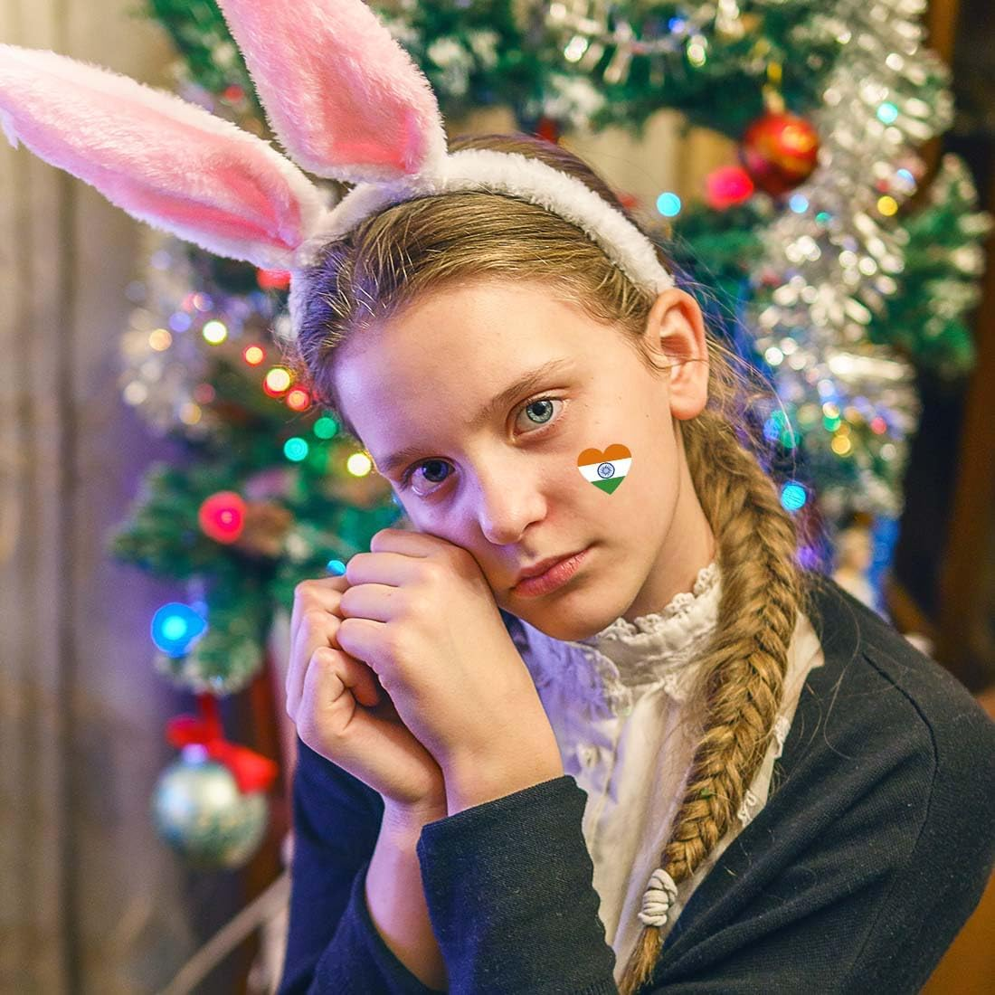 20 PCS India Flag Temporary Tattoo,Indians Banner Rectangle Heart Tattoos Decoration Decal, Waterproof Sticker for Party Parade Sport Carnival Classroom