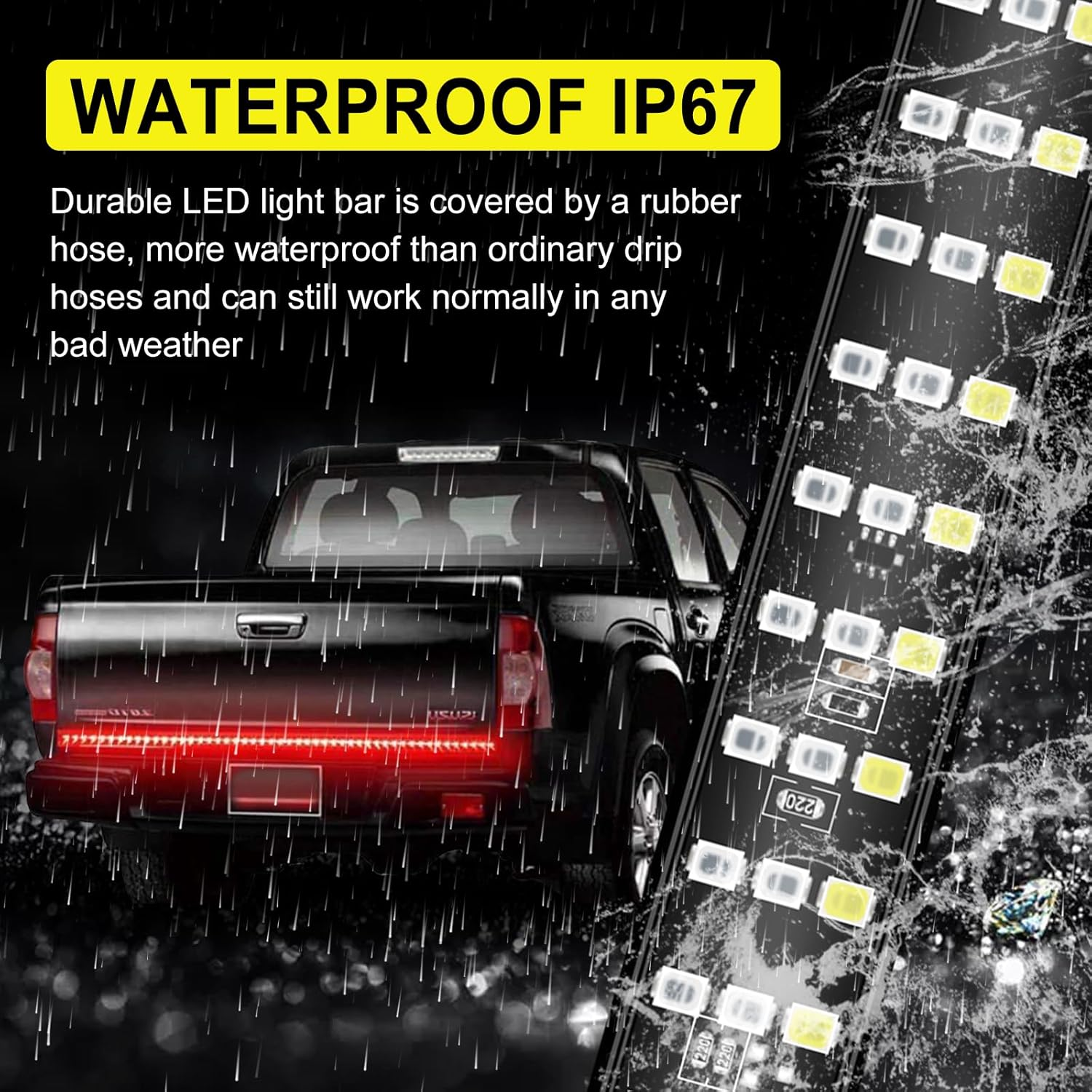 Kaidengzhe Tailgate Light Bar 60 Inch Triple Row LED Truck Tail Light Strip with 5 Function Red Brake White Reverse Amber Turn Signal Double Flash Light Taillight Strip for Pickup SUV RV Trailer Car image number 1