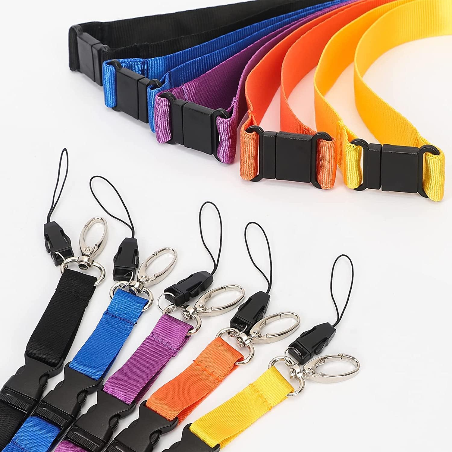 FYY Lanyards for ID Badges - 5 PCS Polyester Neck Strap Office Lanyard with Safety Breakaway Buckle & Detachable Buckle & Oval Clasp for ID Badge Holder, Phone, Camera, Keys, USB, Whistles