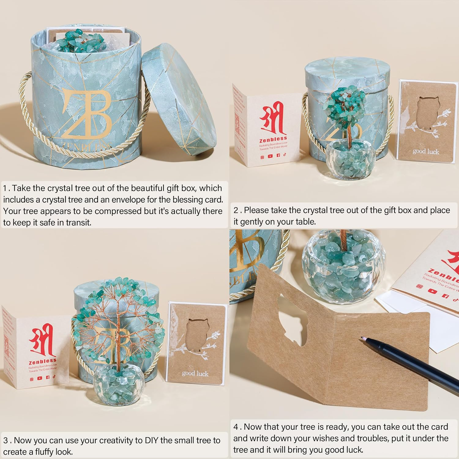 Zenbless Aventurine Healing Crystal 7 Chakra Tree of Life Money Bonsai Figurine Feng Shui Reiki Spiritual Decor & Accessories for Home Office Desk, Good Luck Gifts image number 3