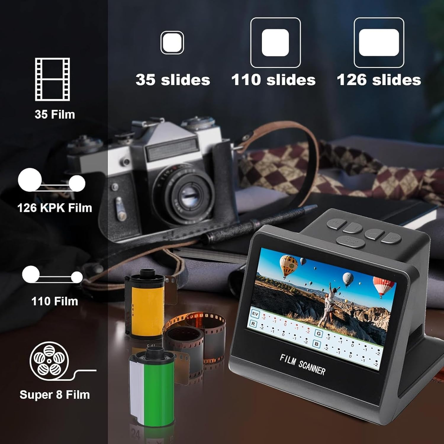 22MP Film & Slide Scanner, 35/126/110/135/126/110/50Mm, Convert Slides and Negatives to Digital Photos, 16GB Storage, Digital Photo Frame Fucntion image number 1