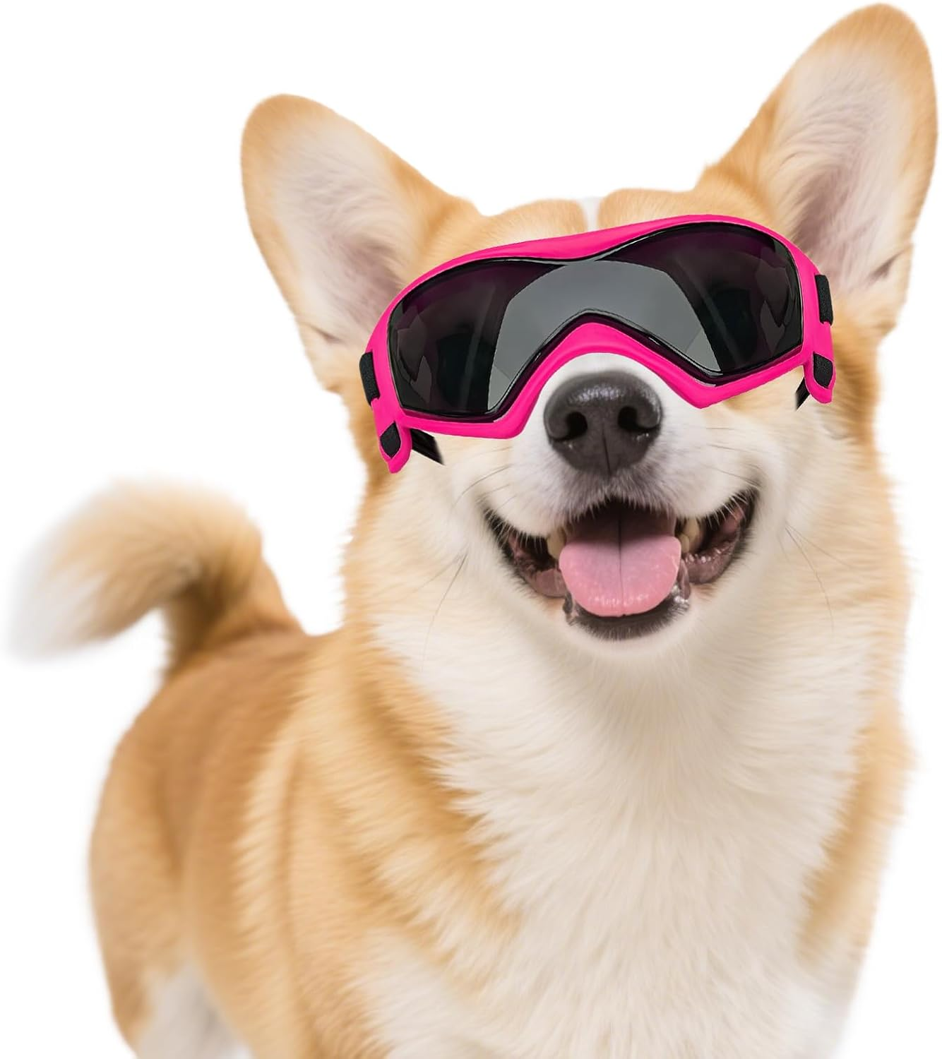 Dog Goggles Dog Sunglasses for Small Breed UV Protection Windproof with Adjustable Head Straps Chin Straps for Ride Car/Hiking Travel/On Beach-Pink
