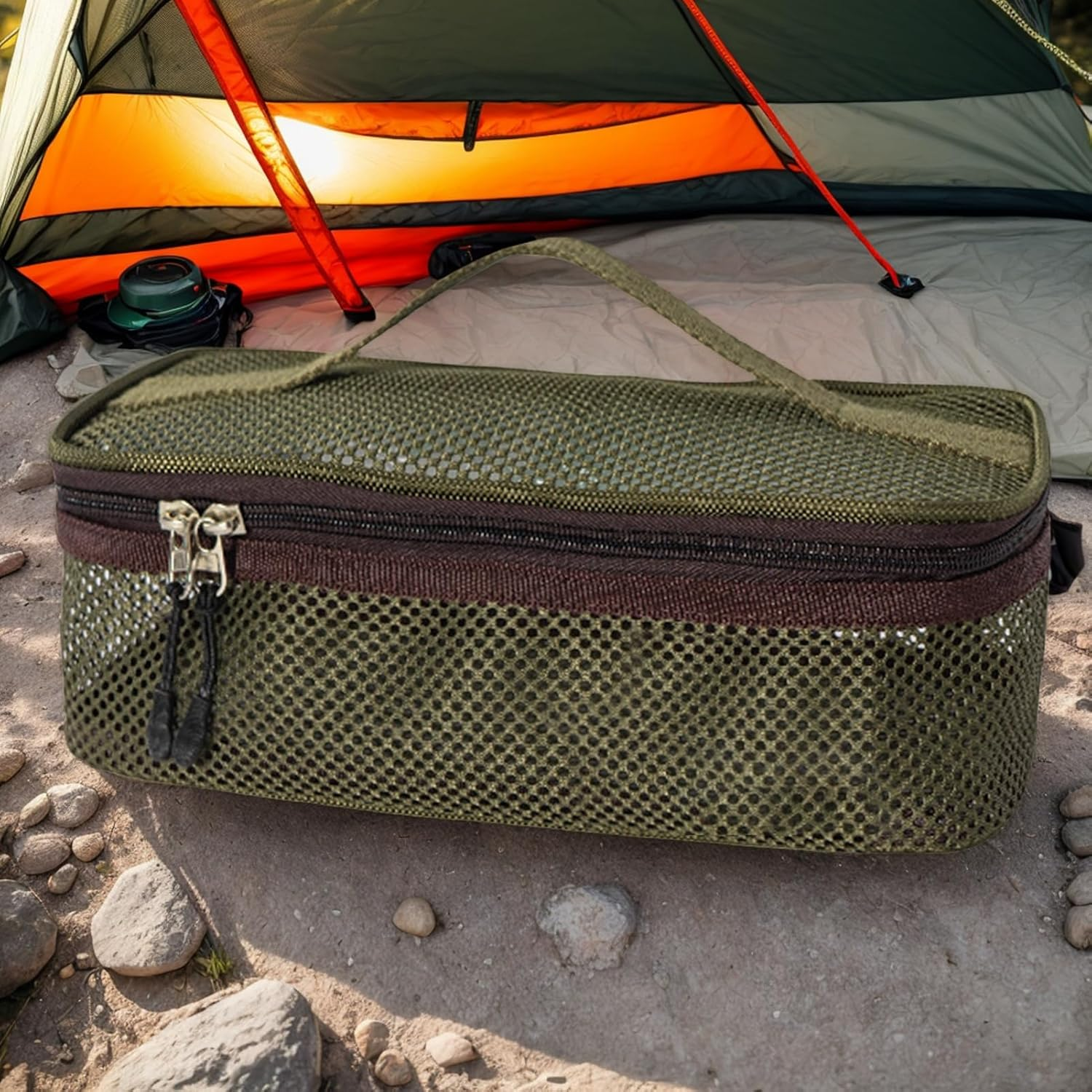 Camping Cookware Bag - Road Trip Portable Cookware Pouch | Large Mesh Portable Camp Utensil Bag for Picnic Barbecue Traveling Adventure Vacation Beach Climbing image number 5