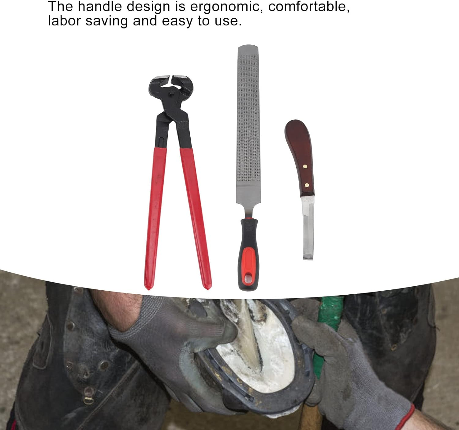 Horse Farrier Hoof Trim Tool, Double Sided File Horse Farrier Tool Kit Farrier Tool Kits Hoof Trimmer Tool Professional Horseshoe Pliers Nipper for Horses Cattle Sheep Donkeys image number 2