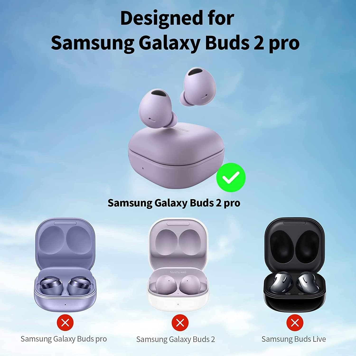 Anti-Lost Strap for Galaxy Buds 2 Pro (2022): AIYAAIYA Sports Soft Silicone Lanyard Accessories Compatible with Samsung Galaxy Buds Pro 2 Wireless Bluetooth Earbuds Neck Rope (Black + White) - Black+Blue image number 5