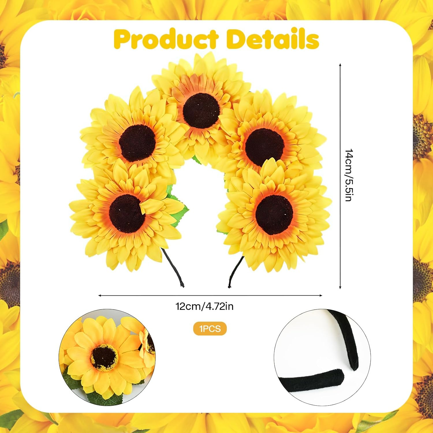 Sunflower Headband Sunflowers Hair Band Flowers Hair Accessories Yellow Headband Flowers for Women Girls Carnival Party Birthday (A) image number 4