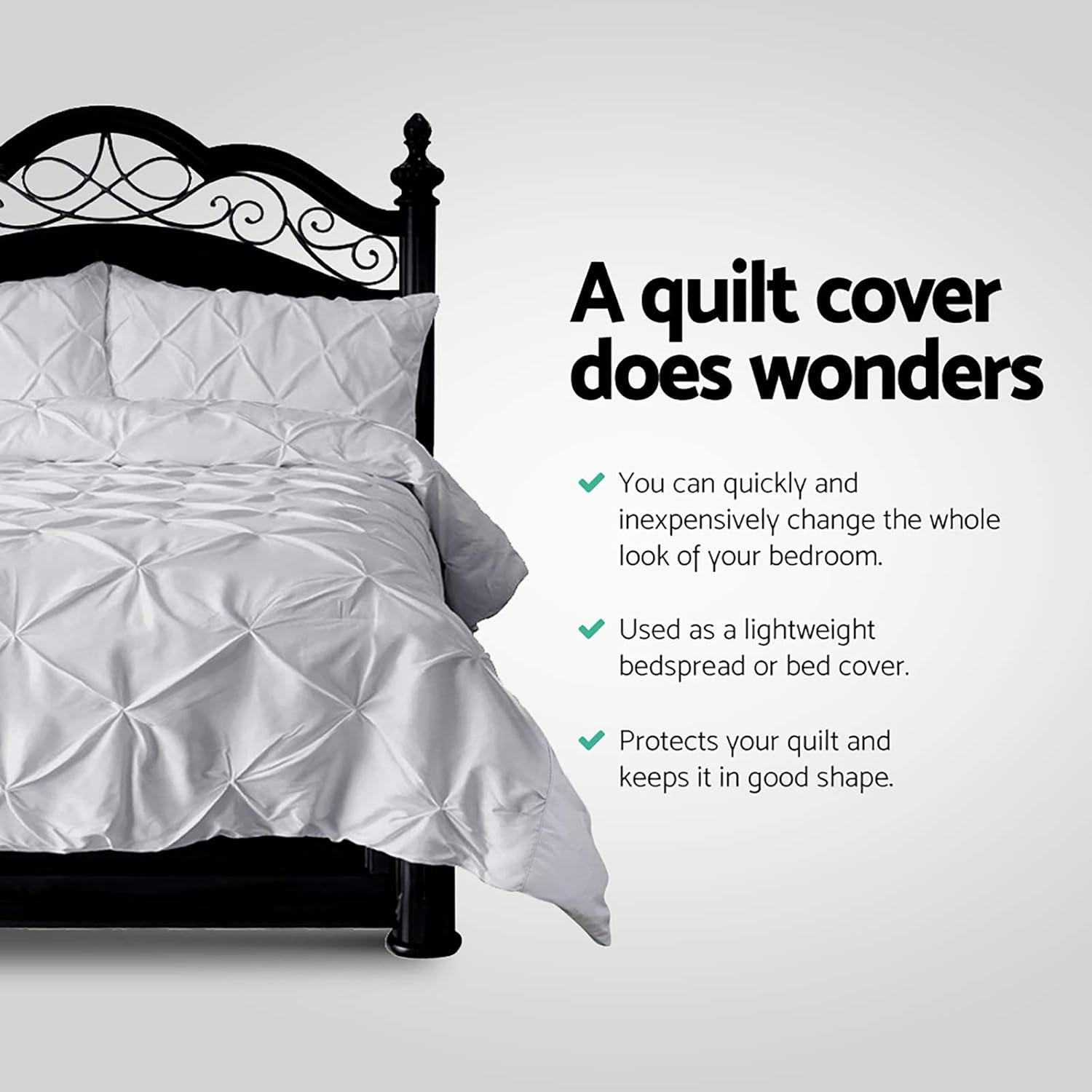 Giselle Bedding Queen Bed Quilt Cover Set, 100% Premium Microfibre 3Pcs Quilts Doona Duvet Comforter Covers Sets Diamond Pinch Pleat Beddings for Room Decor, Soft Machine Washable Grey image number 6