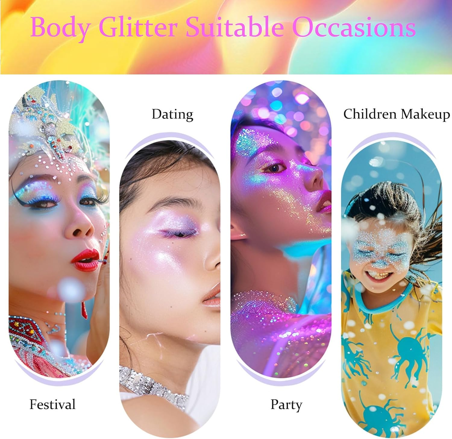 Face Glitter Body Glitter Makeup Glitter Hair Glitter Gel, 4 Colors Face and Body Glitter Gel, Long Lastings Makeup Glitter Gel for Women, Glitter for Concert Festival Makeup image number 4