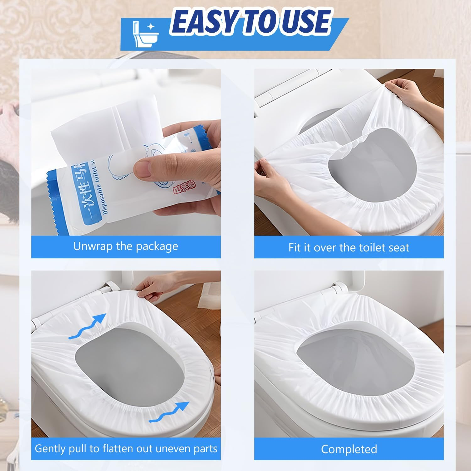 WALWAL 10 Pack Disposable Toilet Seat Covers, Individually Packaged Travel Hygiene Products, Waterproof and Anti-Slip Design for Public Restrooms, Hotels, Potty Training, & On-The-Go Hygiene image number 4