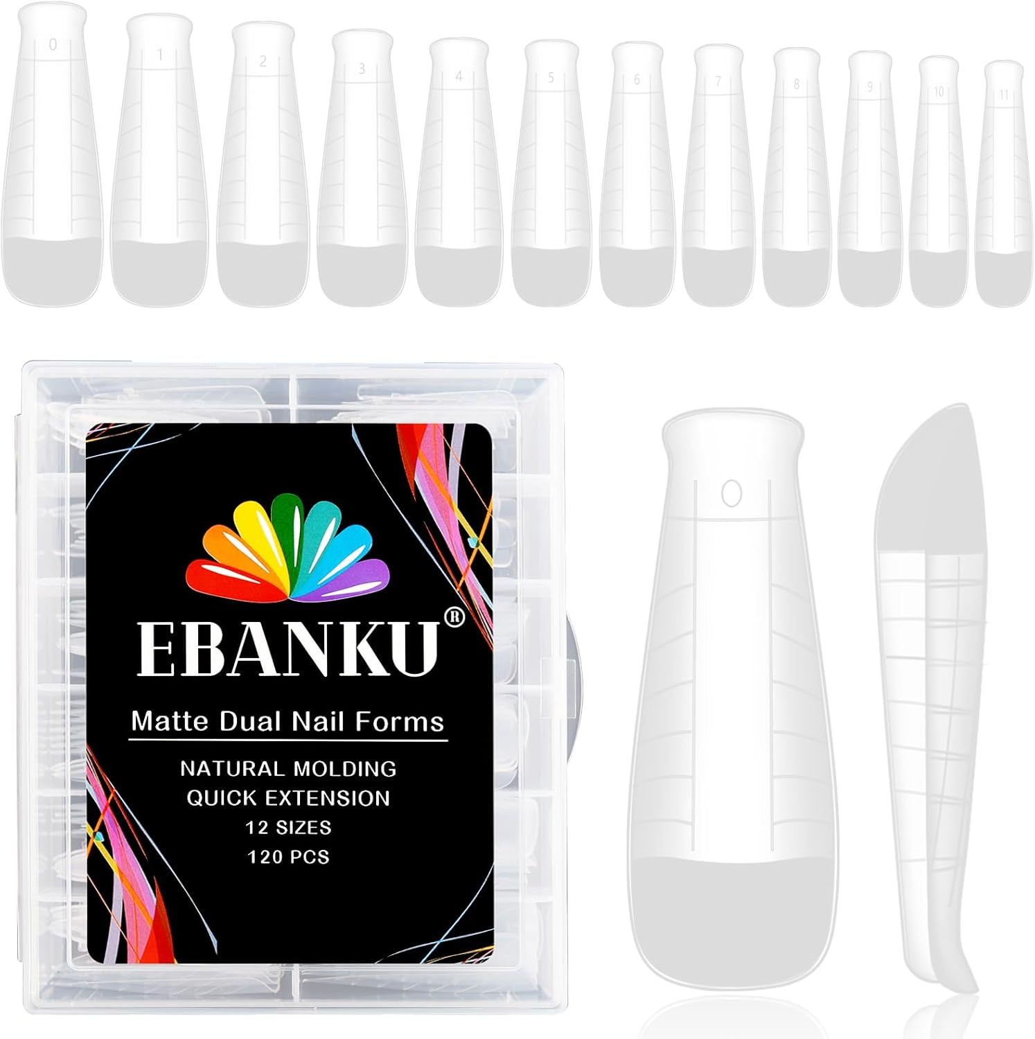 Kalolary Poly Gel Nail Forms, 120 PCS T-Shape Dual Nail Forms for Builder Gel Square Nail Extension Tips for Structure Nail Art Manicure Tools Salon at Home-12 Sizes image number 2