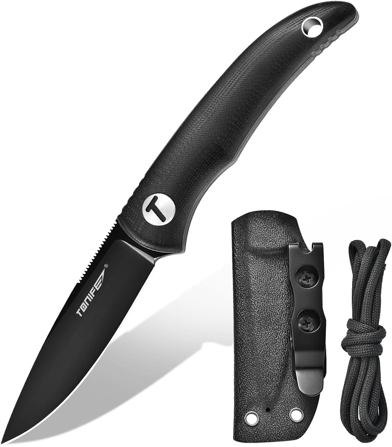 TONIFE Nova Fixed Blade Knife with Adjustable Kydex Sheath EDC Knife with 6.81Cm Full Tang Blade Paracord Lanyard for Outdoor Camping Hiking (Army Green) - Army Green image number 2