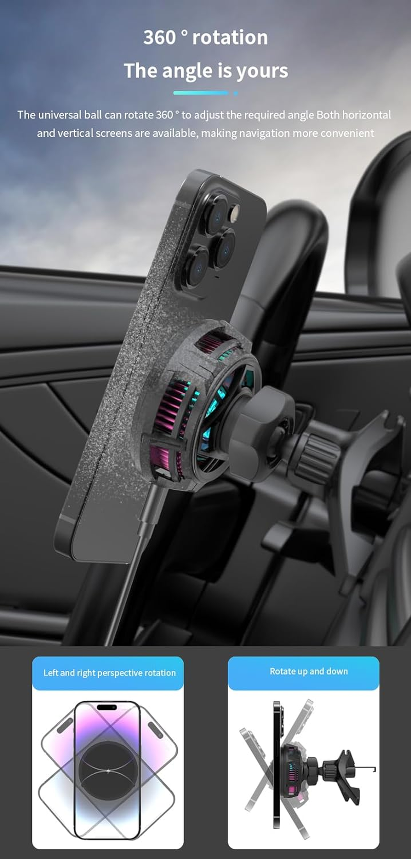 Duky Cooling Heat Fast Charger 15W for Iphone Magsafe Car Mount Charger Wireless 15W Car Holder for Iphone, Wireless Fast Charging for Iphone 16 Pro Max plus 15 14 13 12 Magsafe Case image number 3