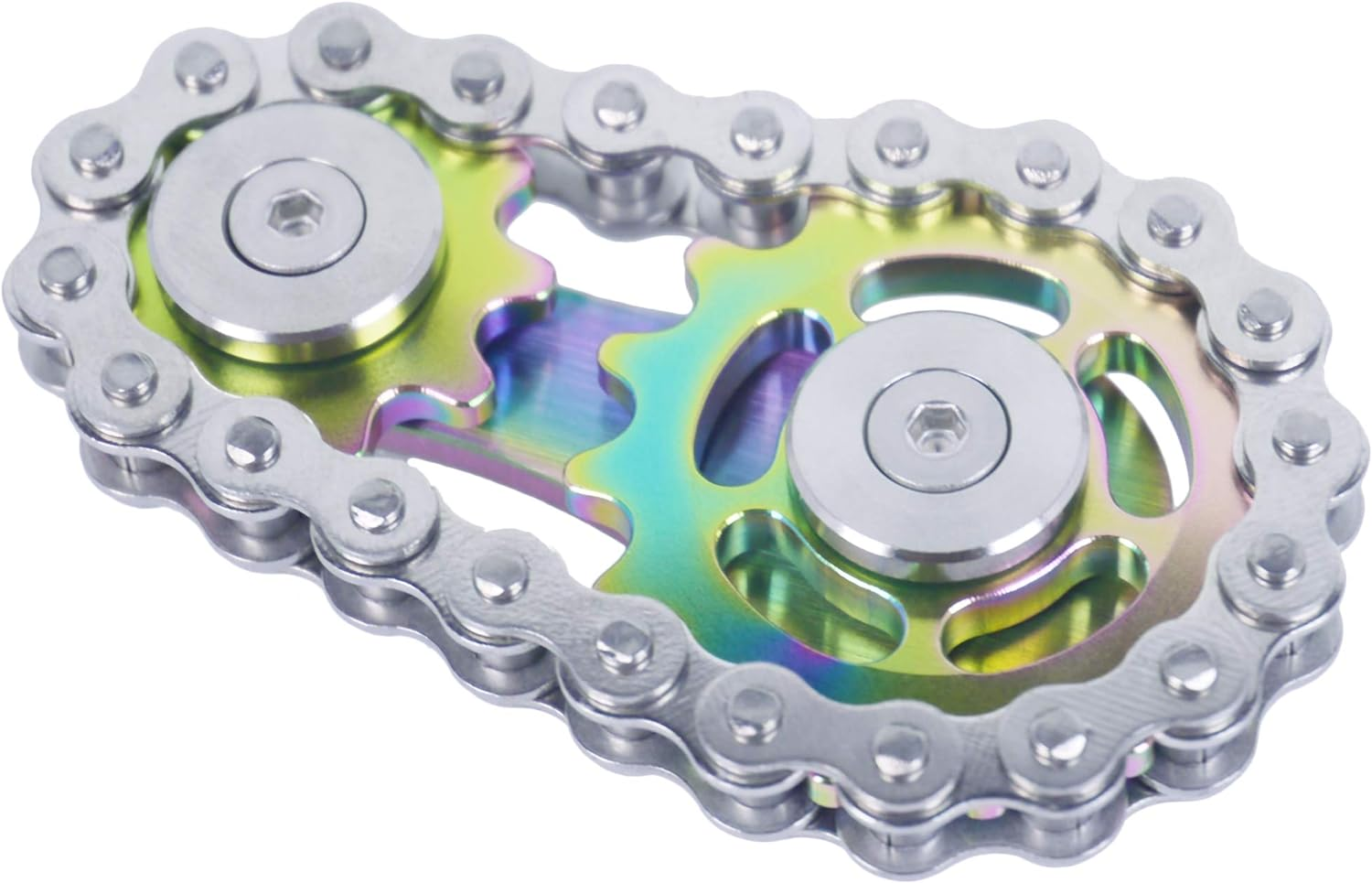 Fidget Spinner, Linkage Bicycle Chain Design 2 Gears Figity Spin Finger Games, Metal Stainless Steel Durable Mechanics with Smooth Bearings, Figit Toy for Adults Kids - Gold