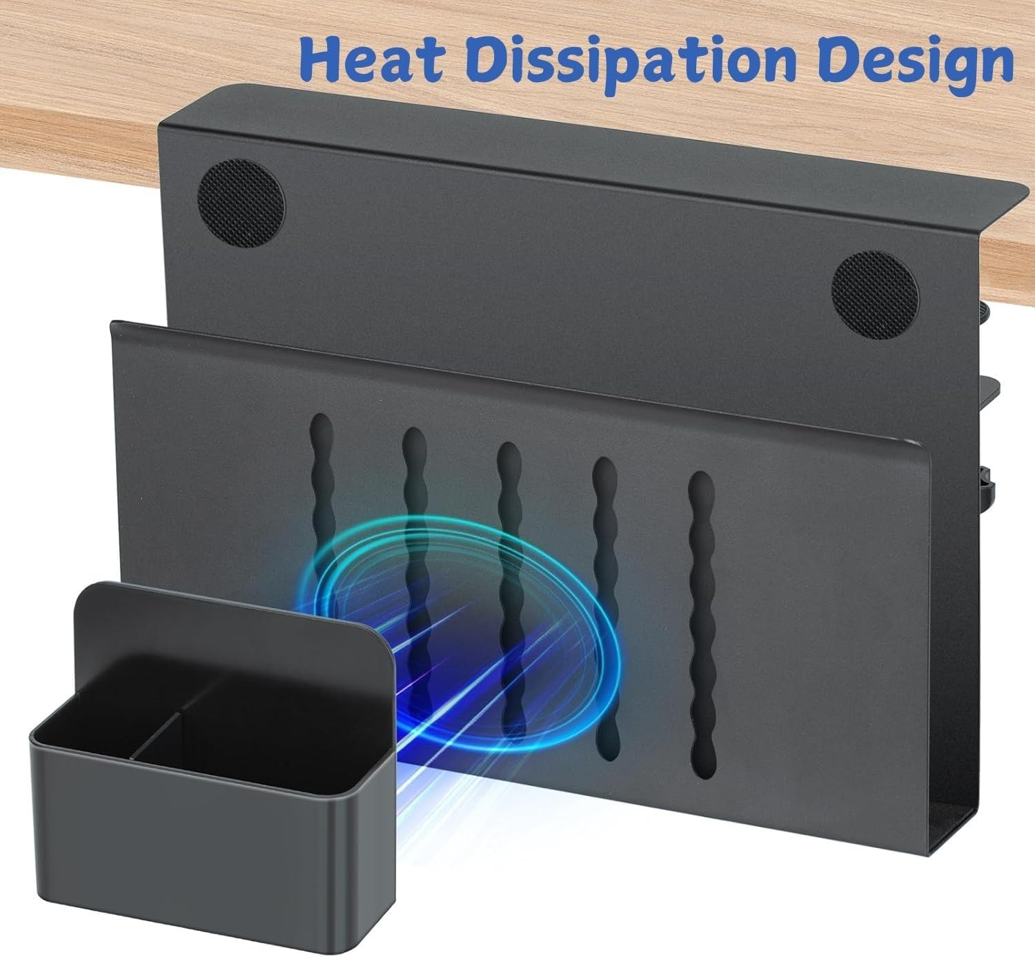 Desk Side Storage,Under Desk Laptop Holder Organiser, No Drill Cable Management Tray with Pen Storage for Office and Home, under Steel Hanging Storage Tray (Black) image number 2