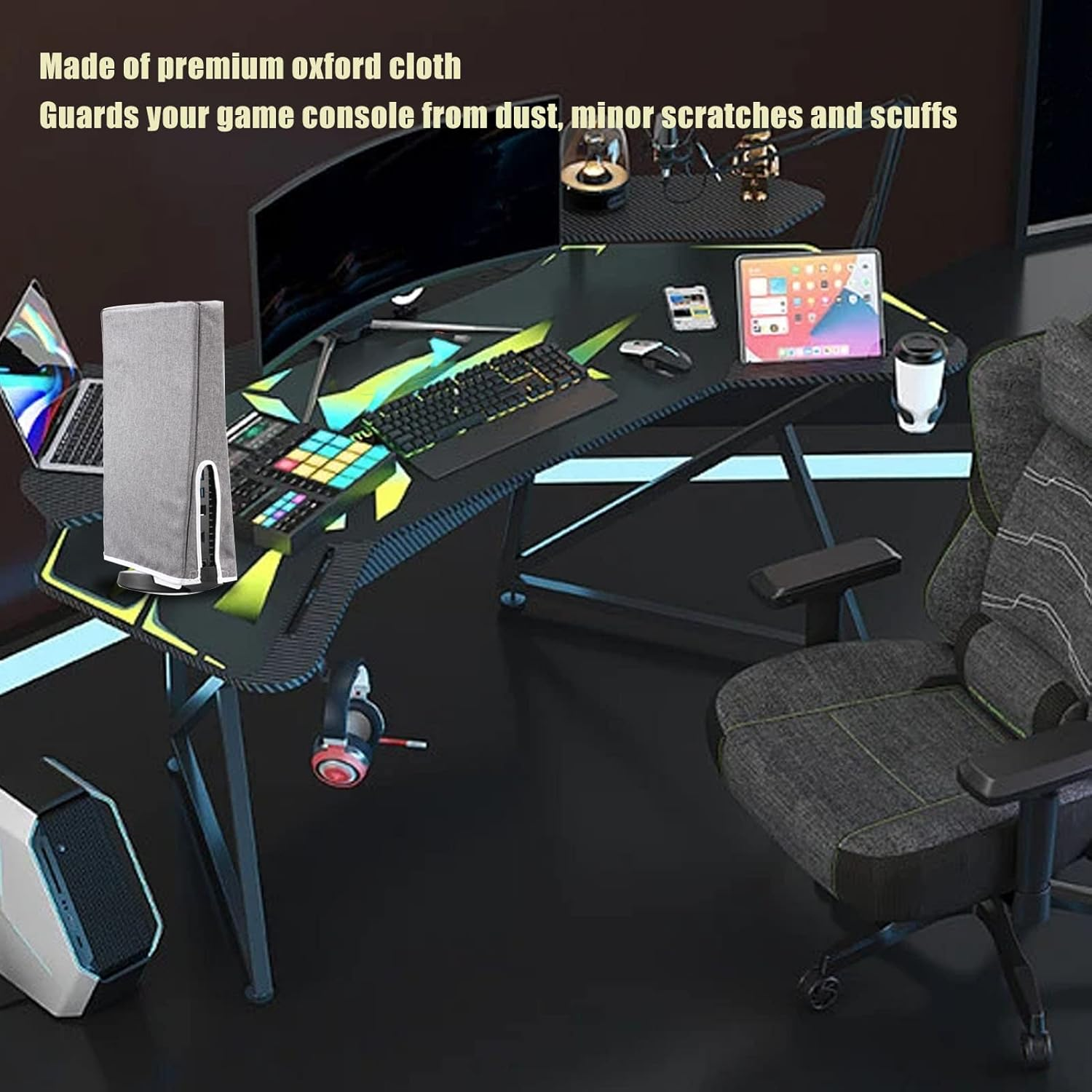 Dust Cover for PS5, Oxford Cloth anti Scratch Waterproof Dust Case for PS5, Game Console Vertical Dust Cover Replacement for Home Gaming Room (Gray) - Gray image number 2