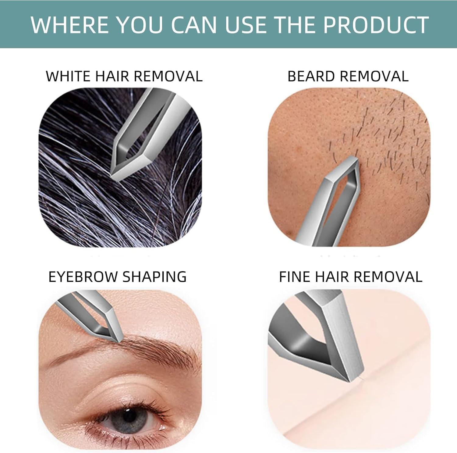 Lexziuo 2PCS Precision Tweezers Set - Professional Slant & Pointed Tweezers for Eyebrows, Facial Hair Removal, Splinter and Ingrown Hair - Stainless Steel Beauty Tools for Women & Men image number 3