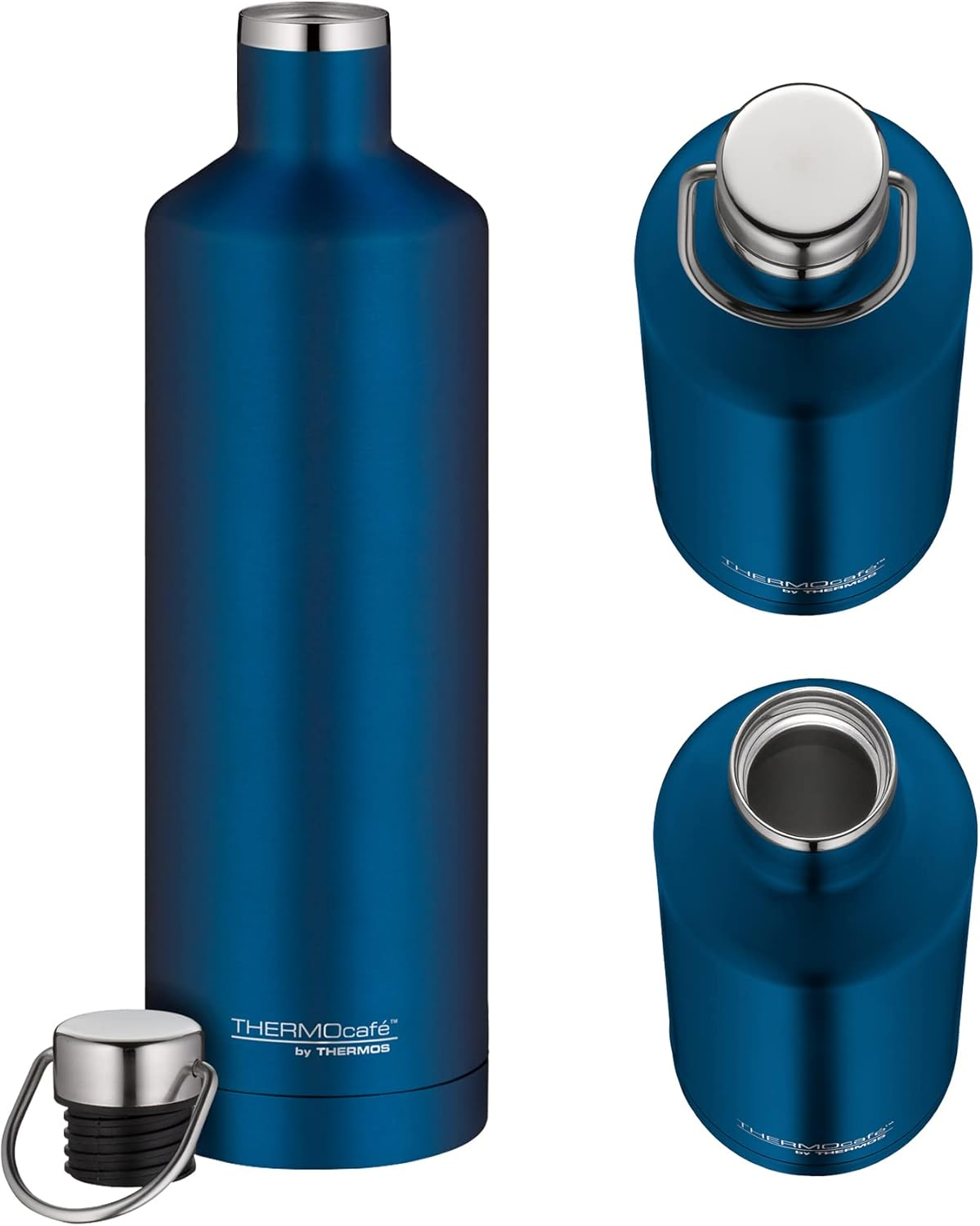 Thermocaf&eacute; by THERMOS TC Traveler Bottle Sapphire Blue Mat 0.75 L, Stainless Steel Thermos Flask, 12 Hours Hot & 24 Hours Cold, Completely Leak-Proof for School, Office, Water Bottle with Handle image number 3