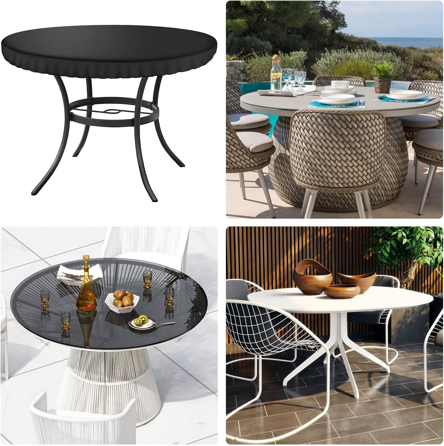 Kovshuiwe Black Garden Table Cover - 124Cm Round, Patio Table Top Cover Set, Outdoor & Indoor Use, Waterproof, 600D Oxford Fabric image number 4