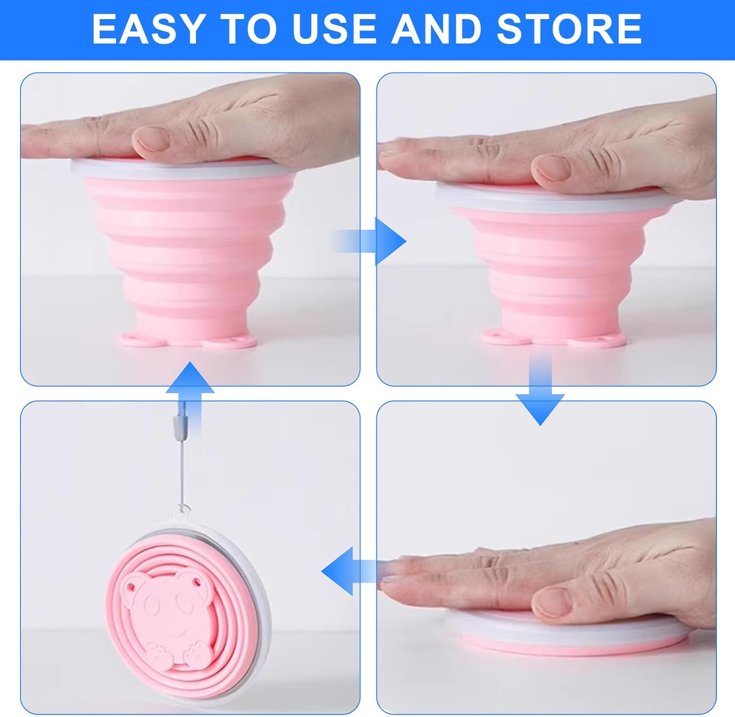 2 Pack Silicone Collapsible Cup with Lid,270Ml Travel Essentials Collapsible Cups, BPA Free Collapsible Travel Mugs, Folding Silicone Cups,Reusable Portable Foldable Cups for Picnic,Camping,Hiking image number 2