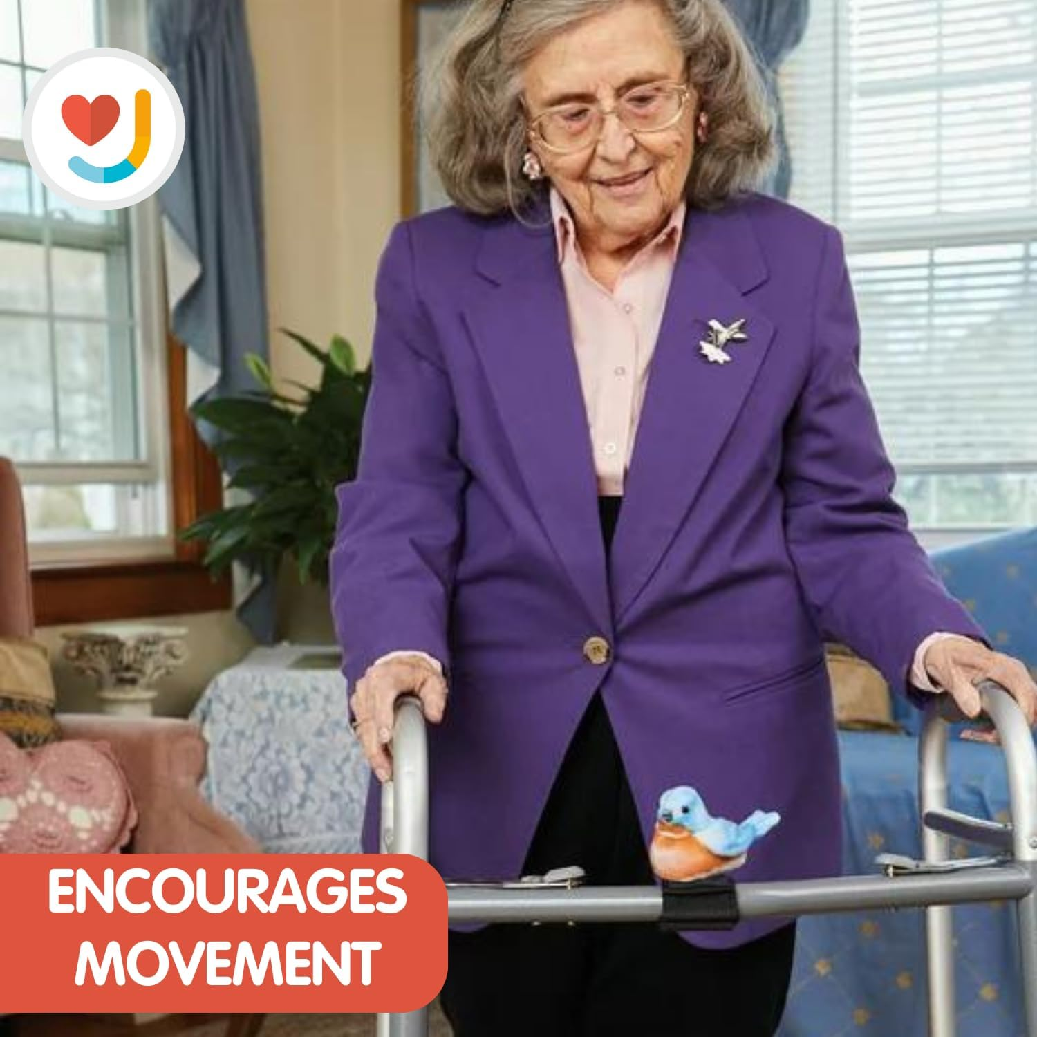 JOY for ALL Walker Squawker, Cheery Animatronic Bird, Interactive Companion, Reminds You Not to Forget Your Walker - Cardinal - Cardinal image number 4