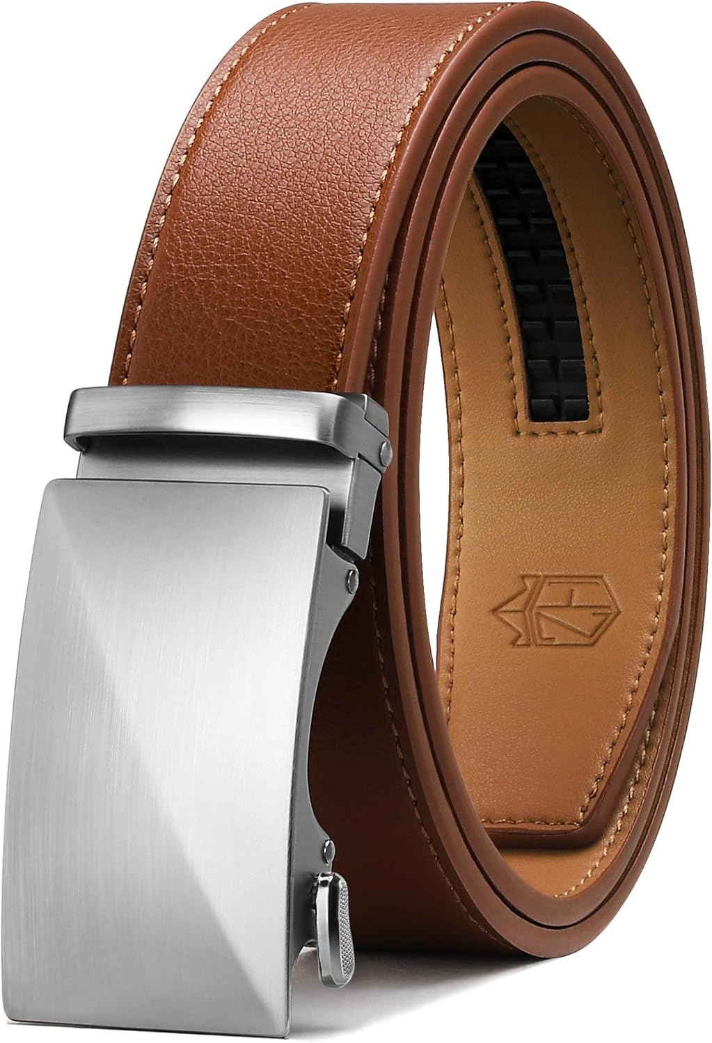 Zitahli Belt Men, Ratchet Belt Dress with 1 3/8" Premium Leather,Slide Belt with Easier Adjustable Automatic Buckle, Brown-J014 image number 2