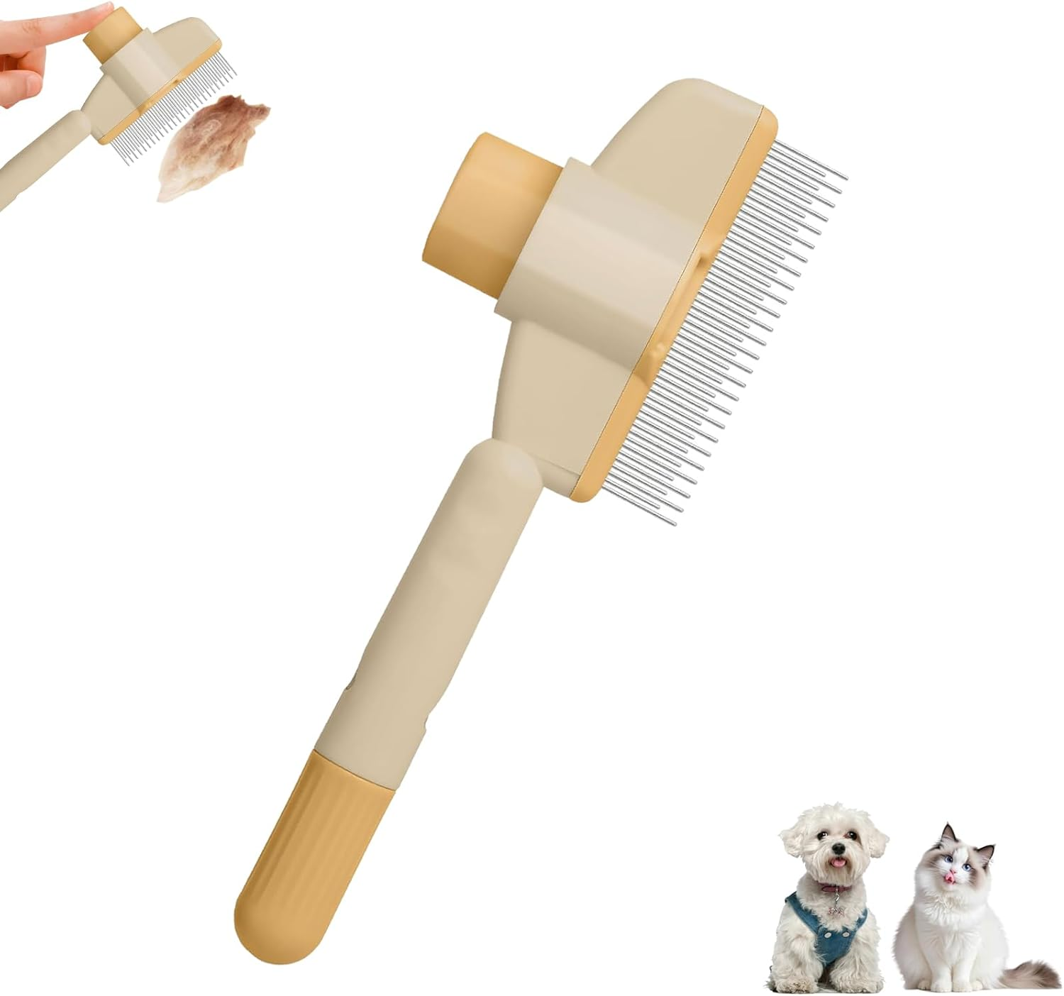 Pet Hair Removal Comb Flea Comb, Cat Grooming Brush, One-Click Release Button Self-Cleaning Deshedding Cat Hair Removing Matted Fur Detangling Comb image number 1