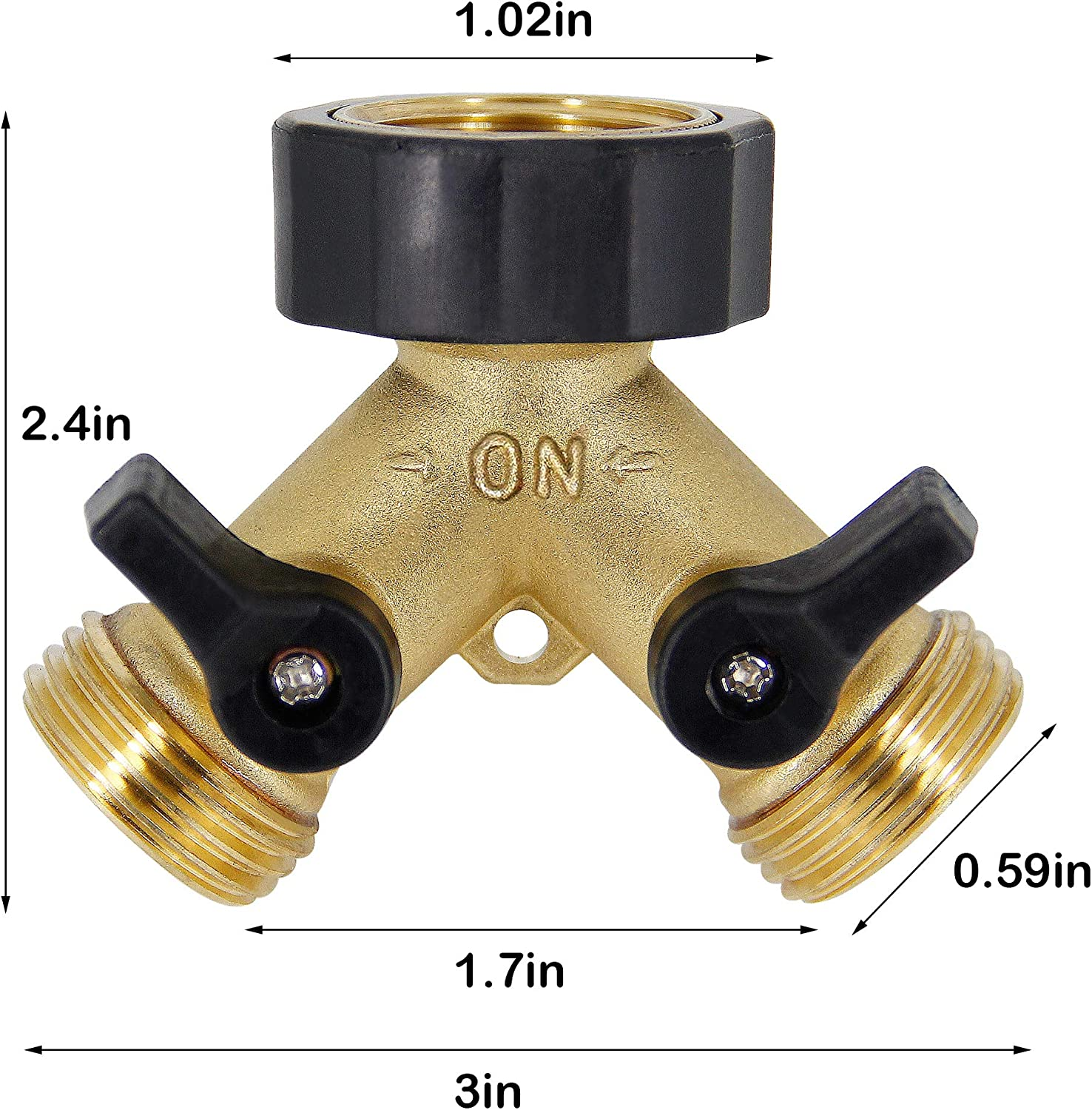 2 Way Brass Hose Splitter, 3/4" Brass Hose Connectors, Y Connector Garden Hose Adapter Connector, 1 Pack image number 3
